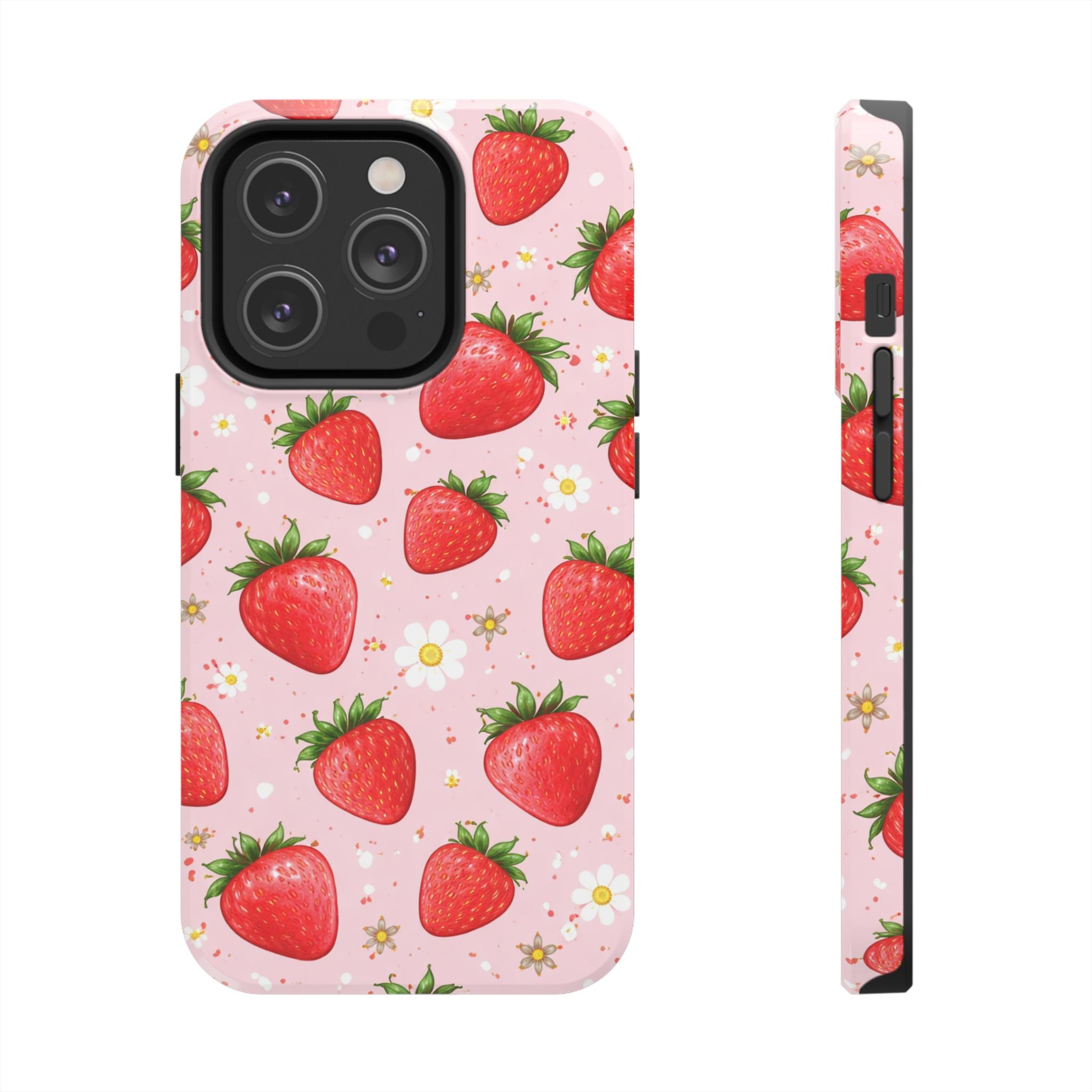 Pink Strawberry Print Phone Case, Soft Fruit Pattern