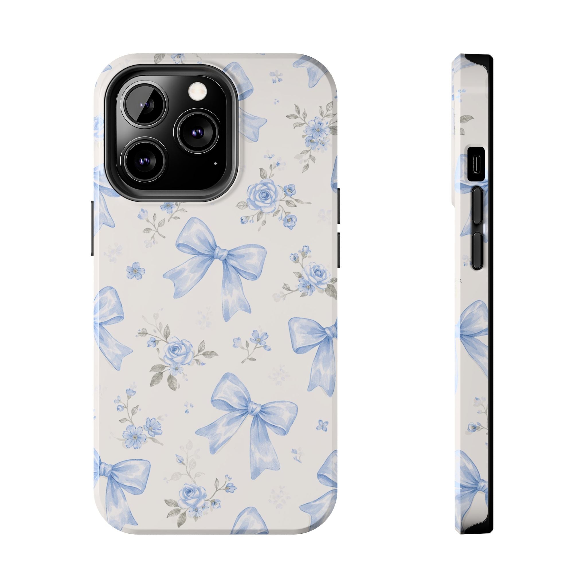 Blue Watercolor Bows iPhone Case, Floral Bow Pattern