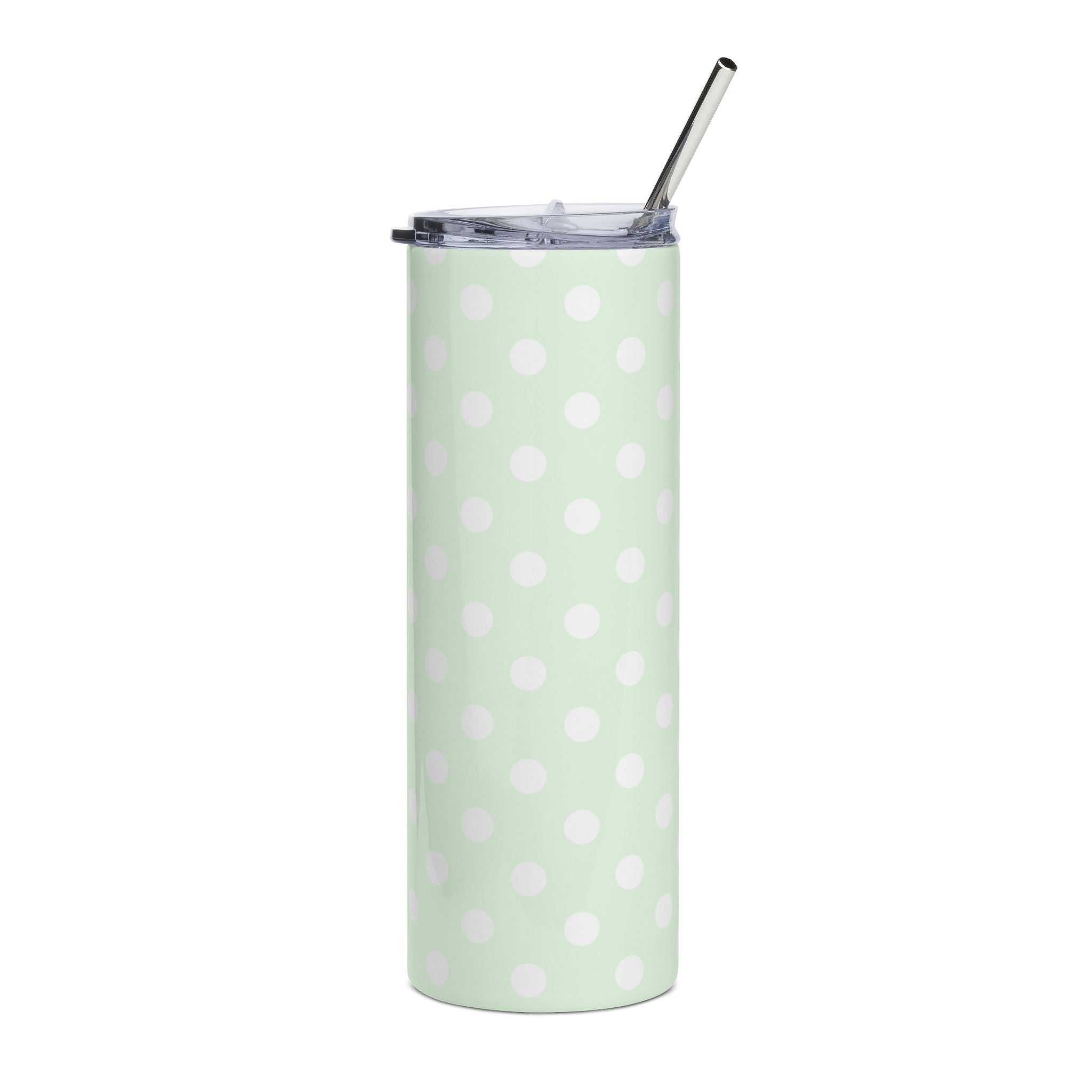 Mint Green Polka Dot 20oz Stainless Steel Tumbler - Slim Insulated Travel Cup with Straw
