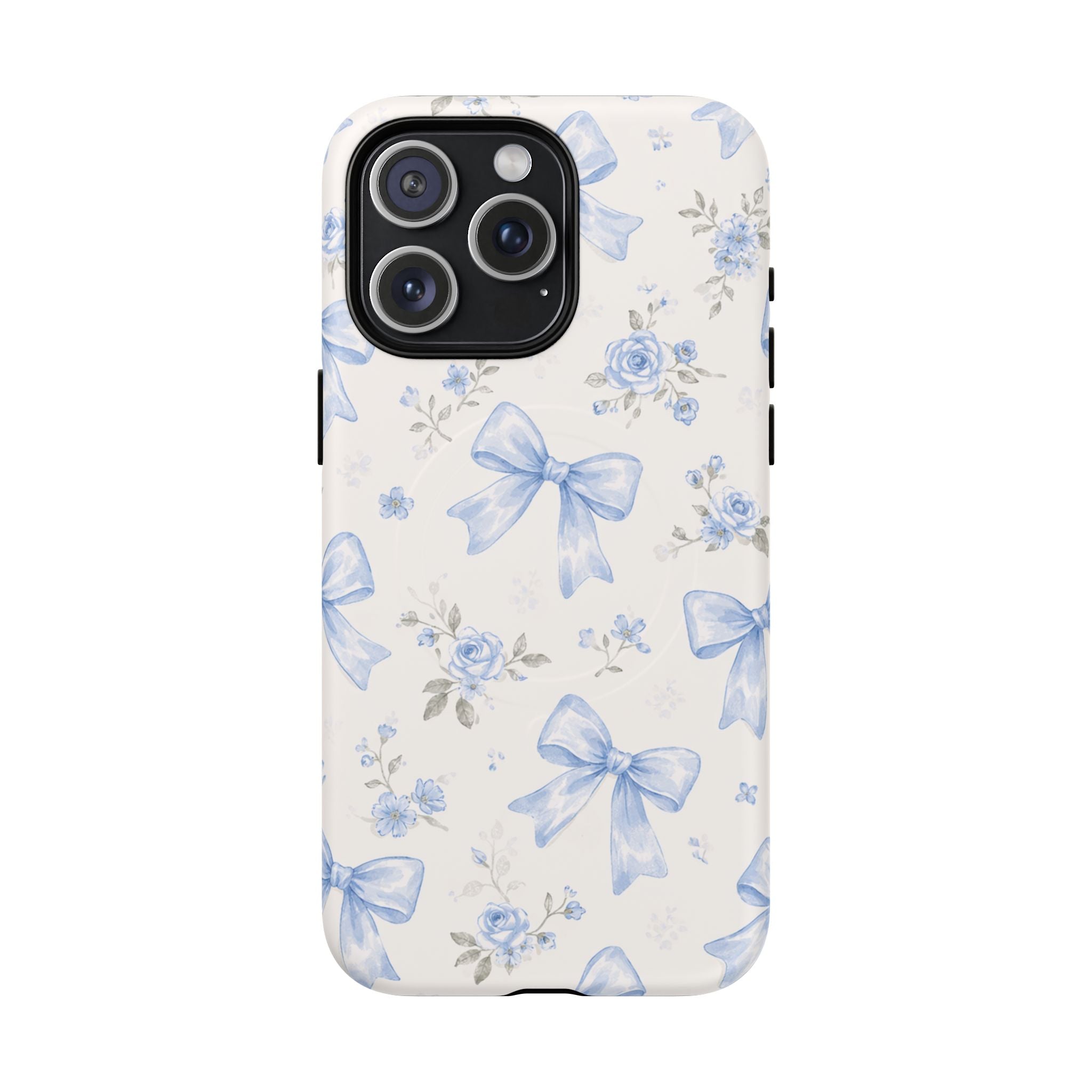 Floral Blue Bow iPhone Case – MagSafe Compatible
