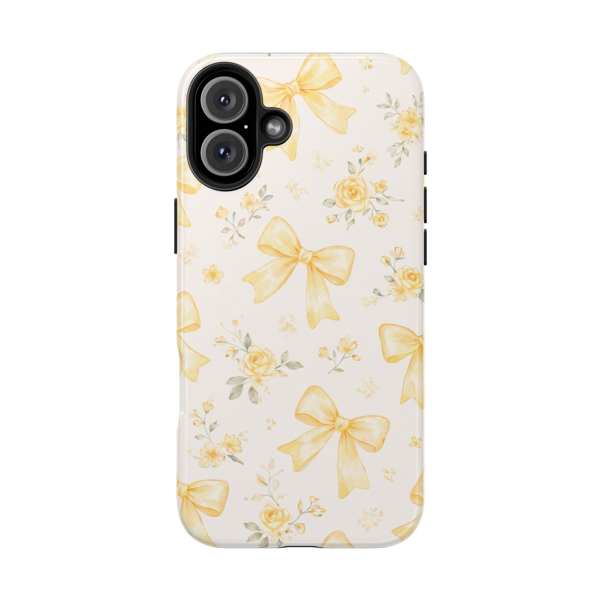 Yellow Bow Floral Phone Case, Cute Yellow Ribbon Pattern