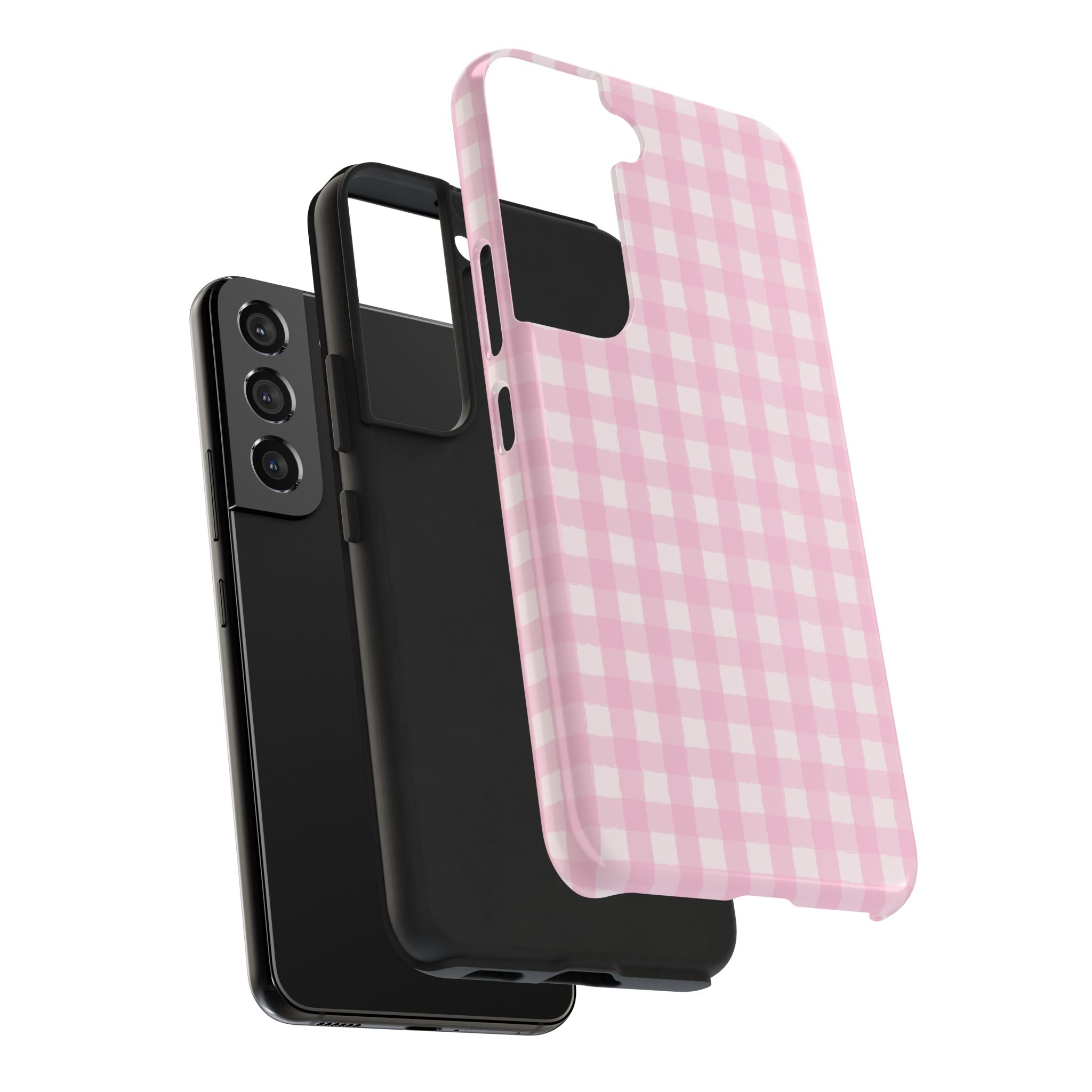 Pink Gingham Tough Samsung Case – Protective Check Pattern Cover for Women & Teens