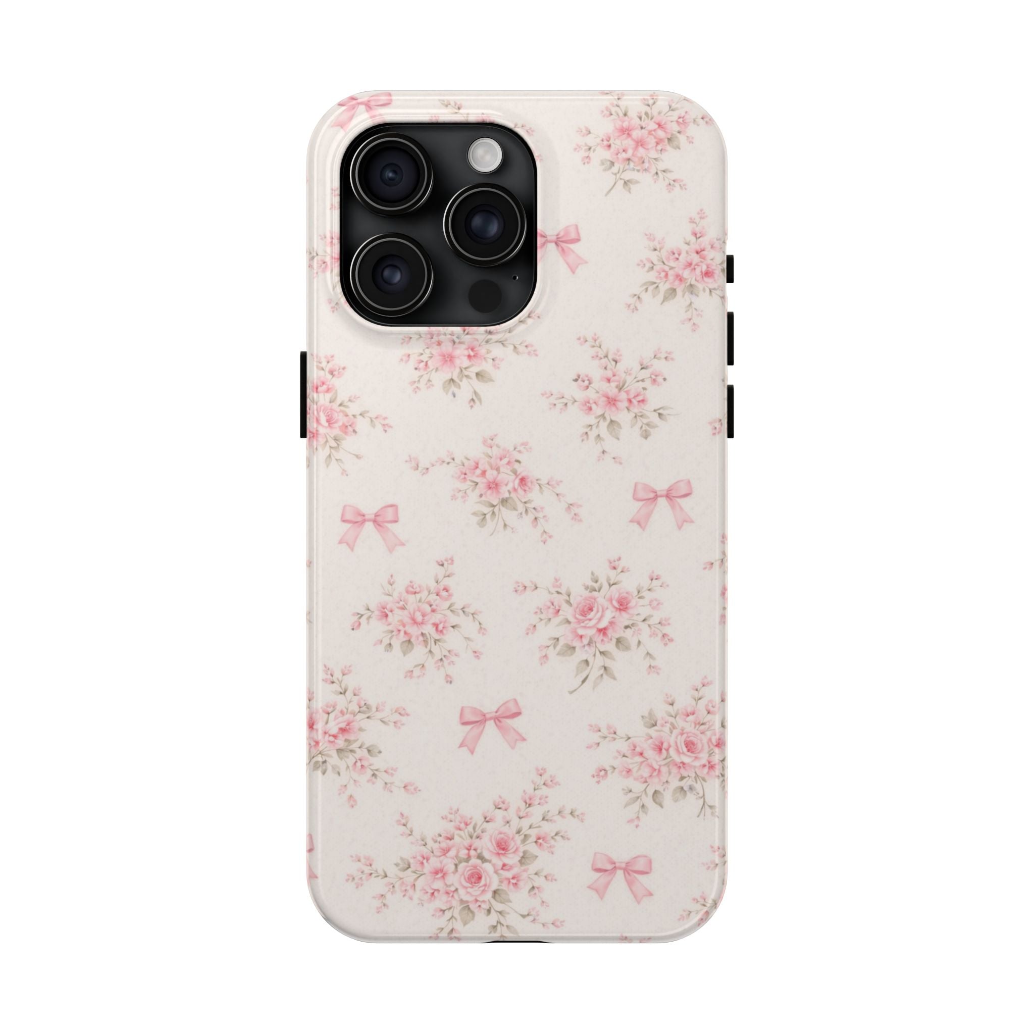 Pink Floral Bouquet iPhone Case, Vintage Roses Bows Pastel Pattern
