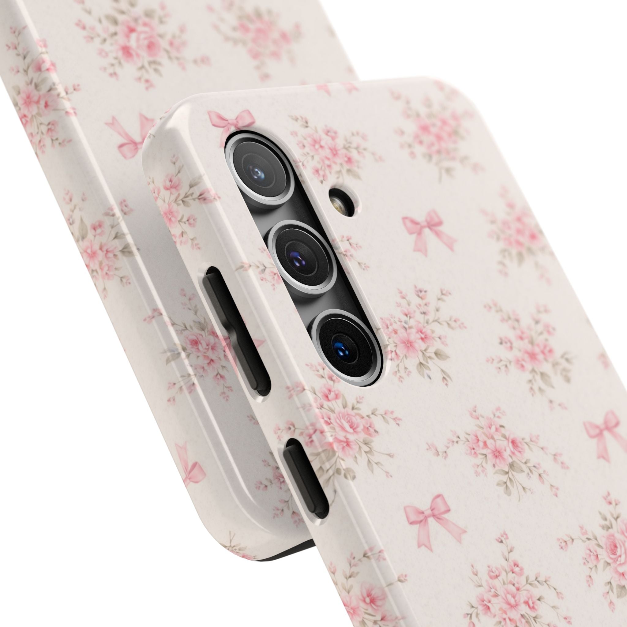Pink Floral Bouquet Samsung Galaxy Tough Phone Case, Vintage Roses and Bows