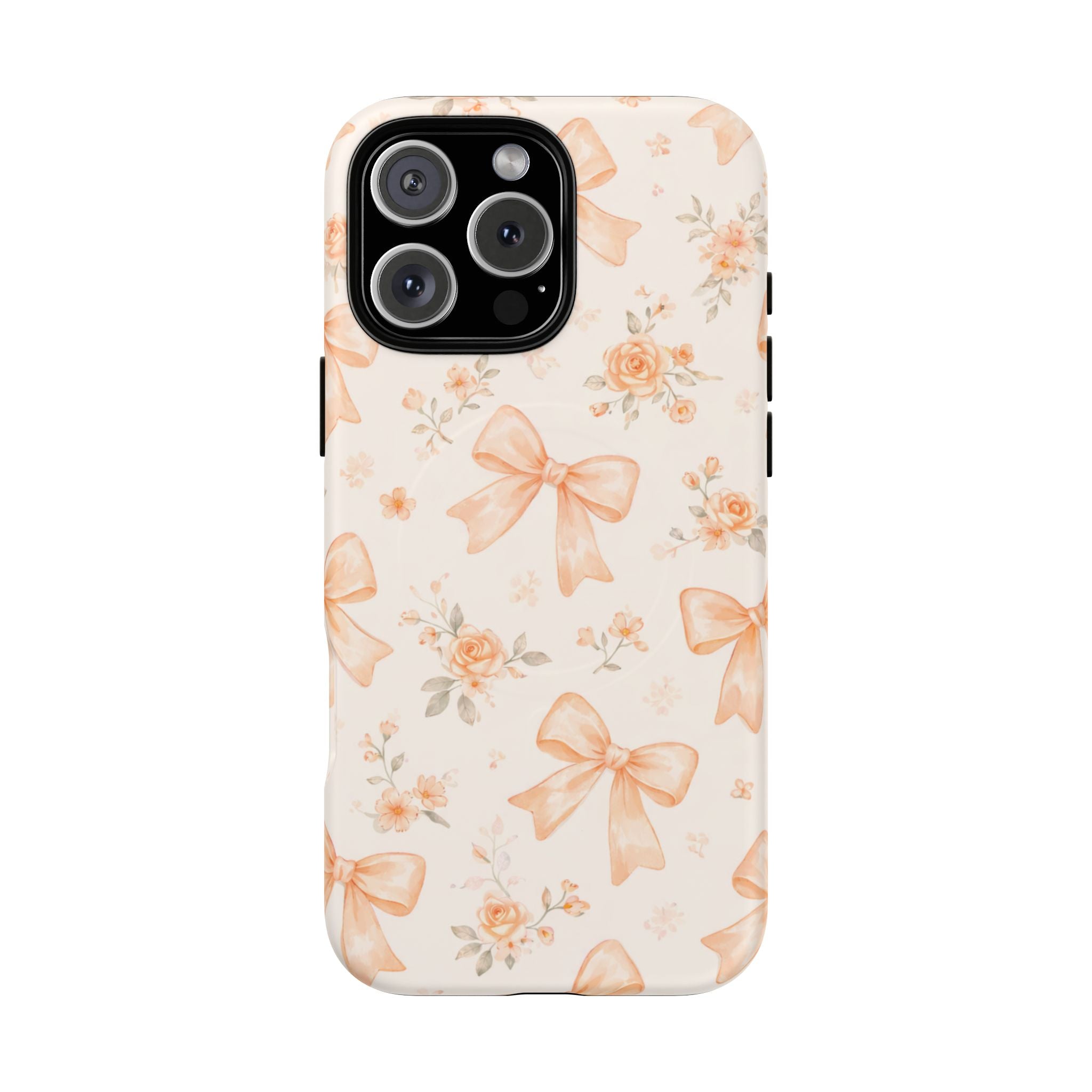 Floral Peach Bow iPhone Case – MagSafe Compatible