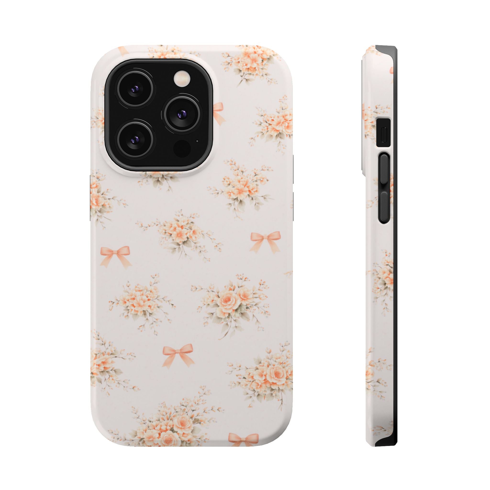 Vintage Peach Floral Bow iPhone Case | Magnetic Impact-Resistant Case