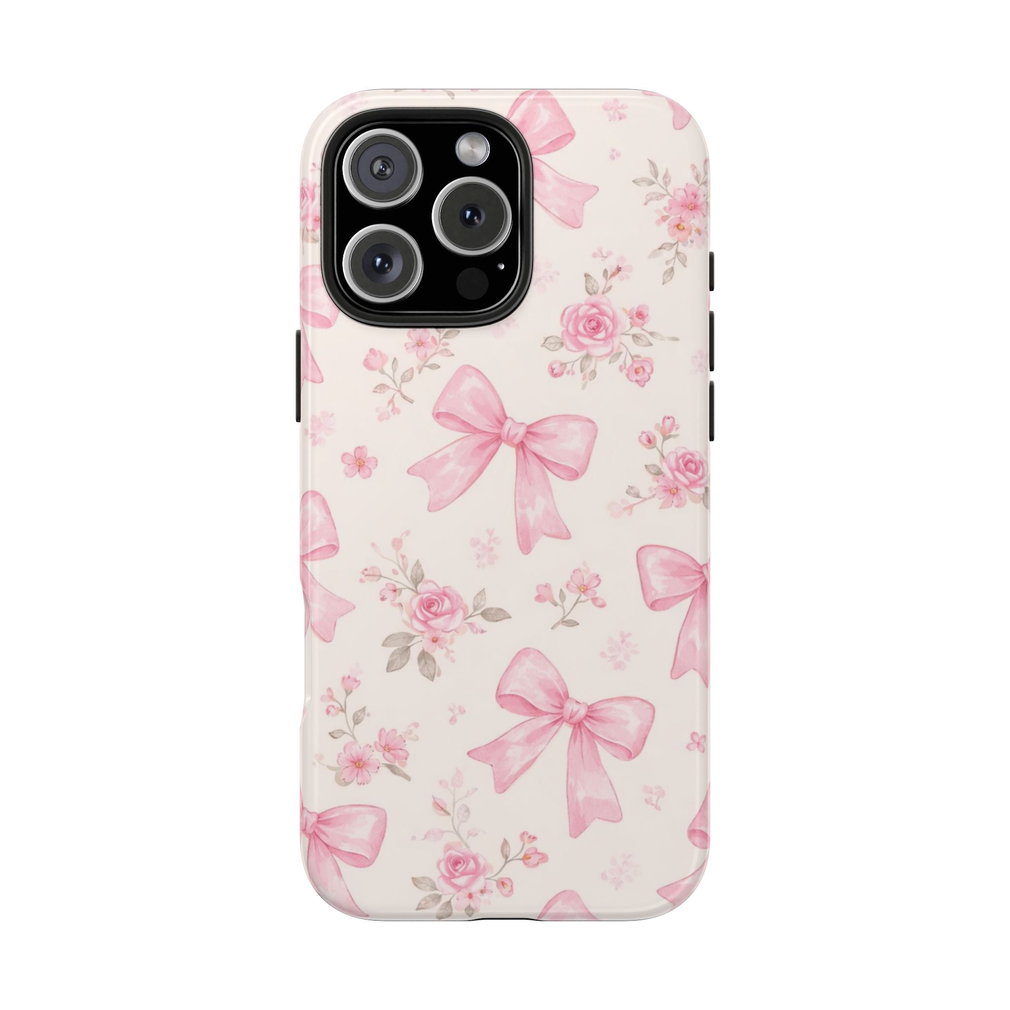 Pink Bow Floral Phone Case, Cute Vintage Rose Pattern
