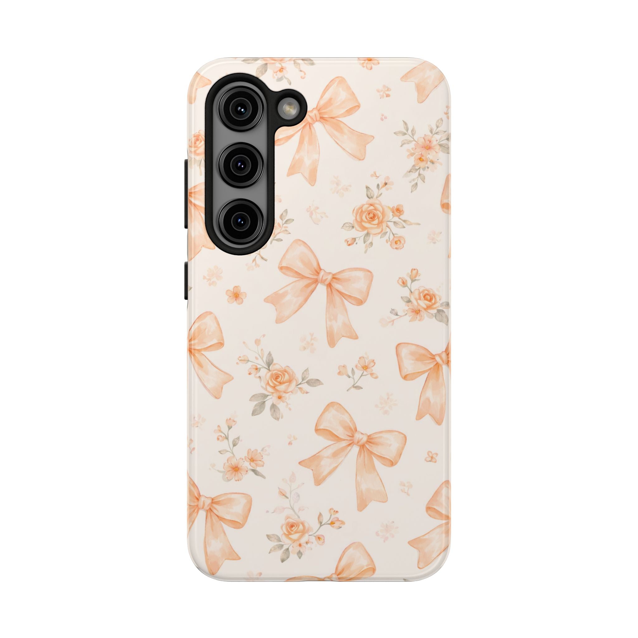 Peach Watercolor Bows Tough Phone Case, Floral Bow Pattern