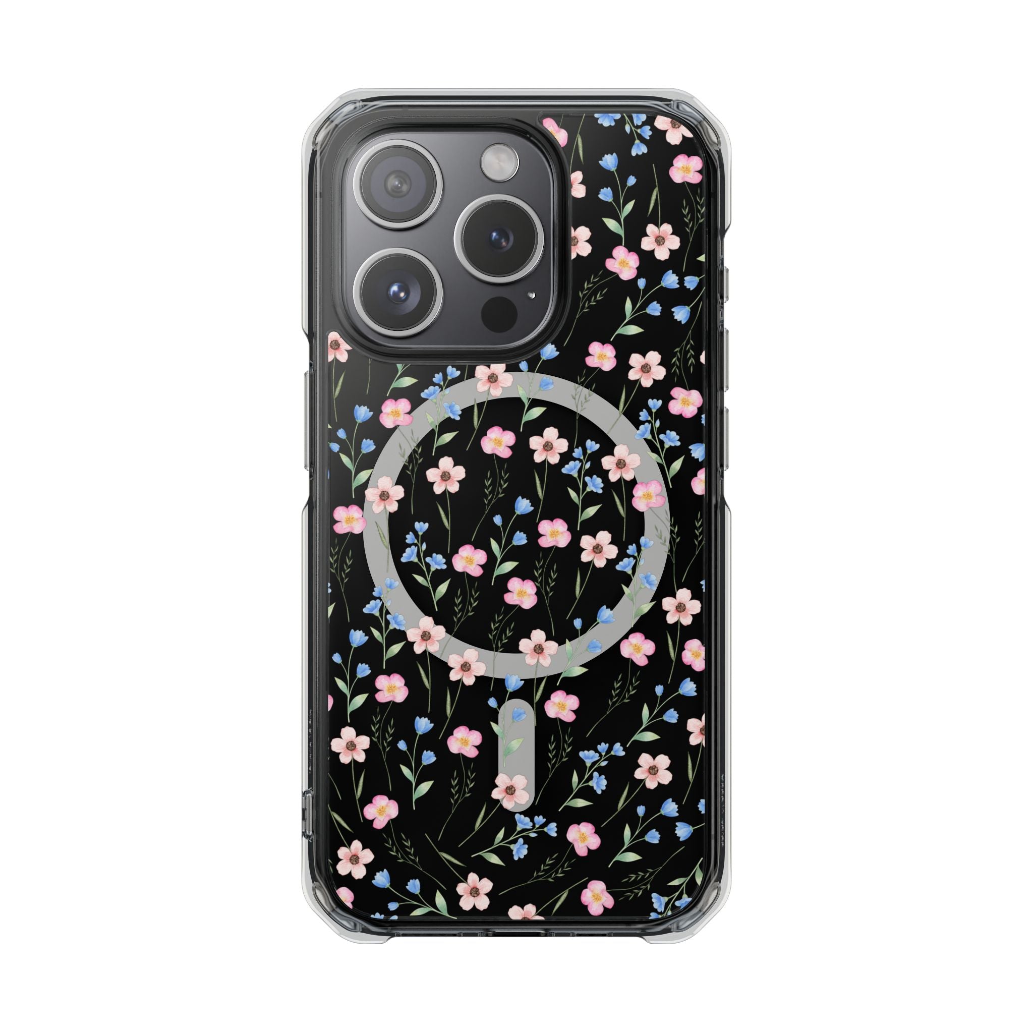 MagSafe Clear Phone Case — Pink Floral Pattern