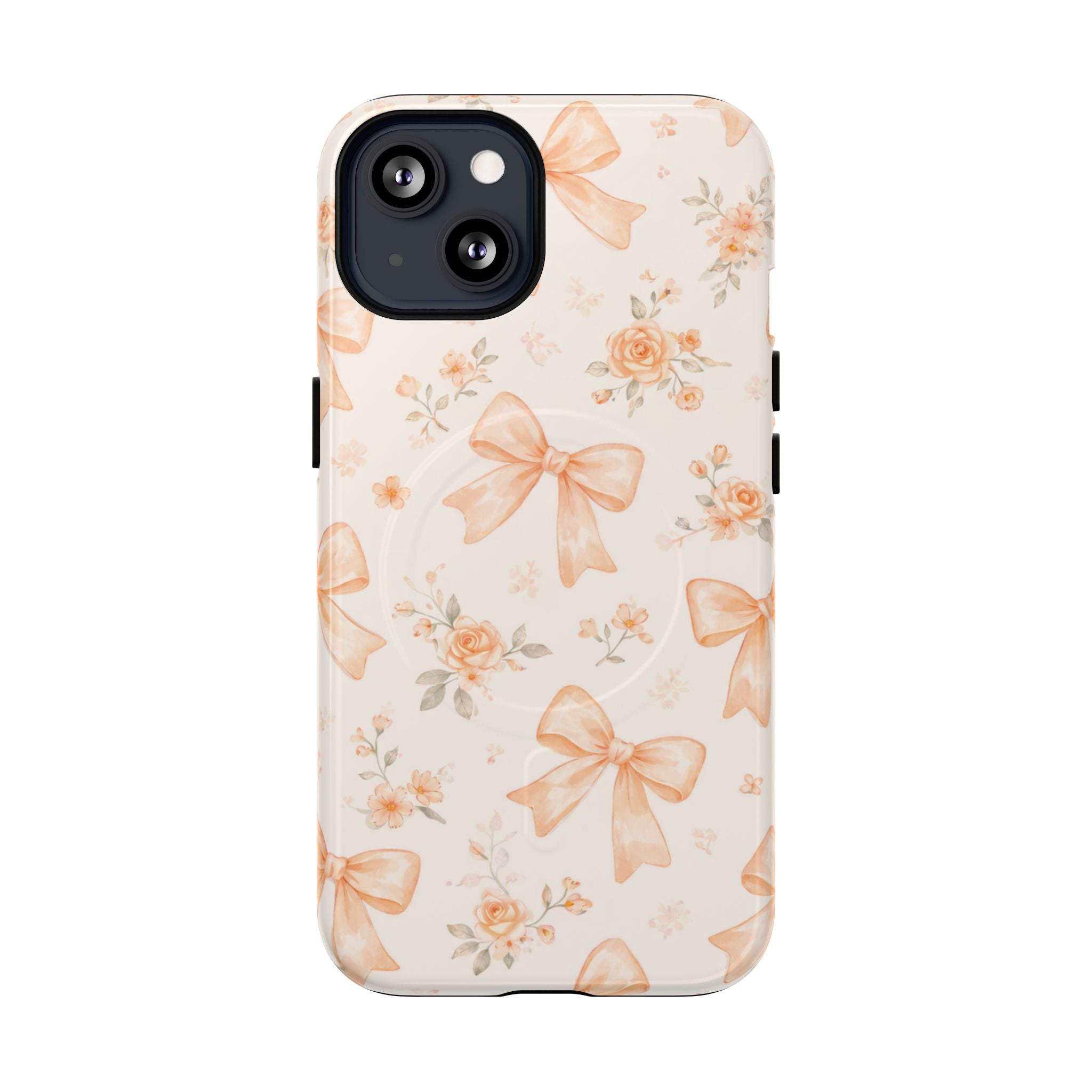 Floral Peach Bow iPhone Case – MagSafe Compatible