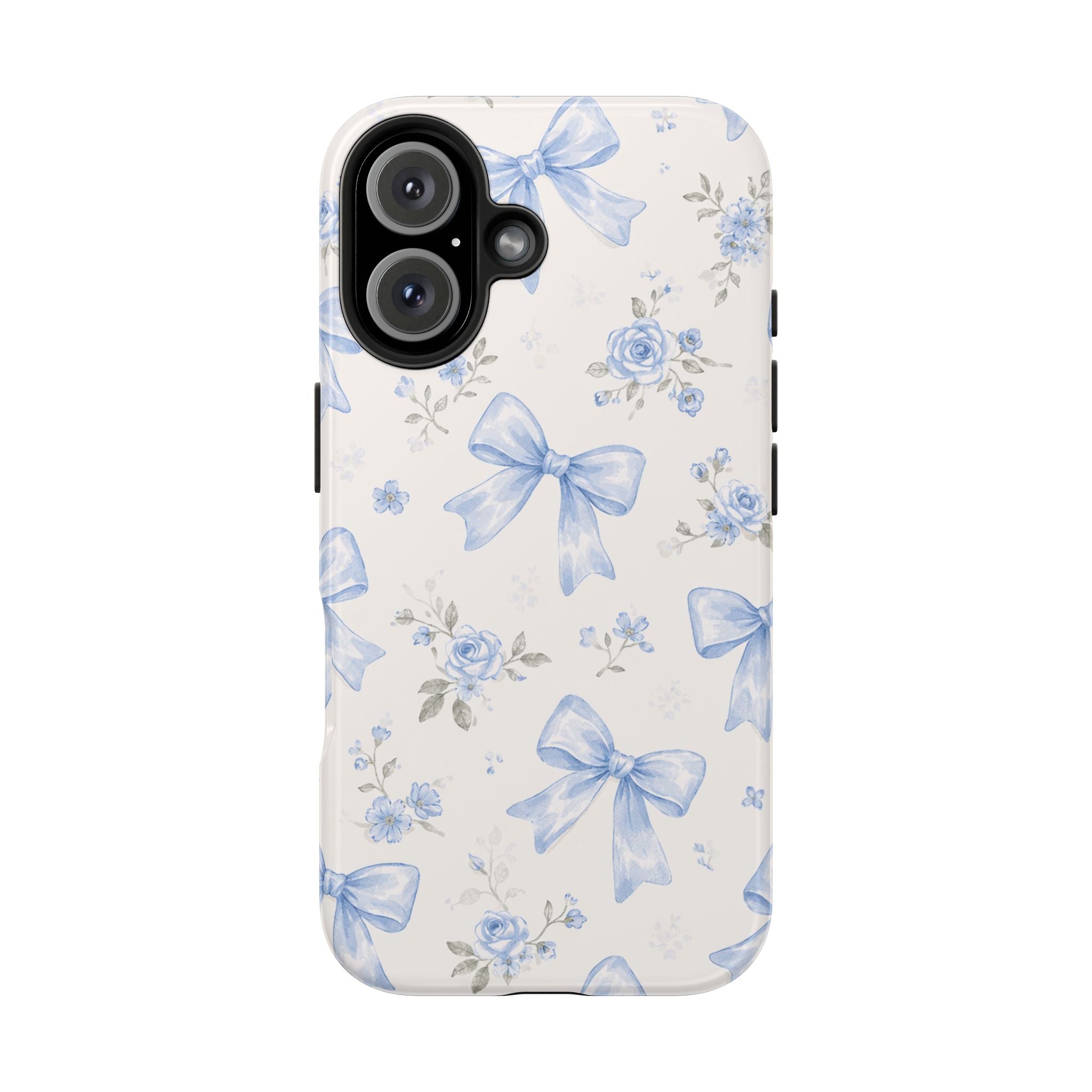 Blue Watercolor Bows iPhone Case, Floral Bow Pattern