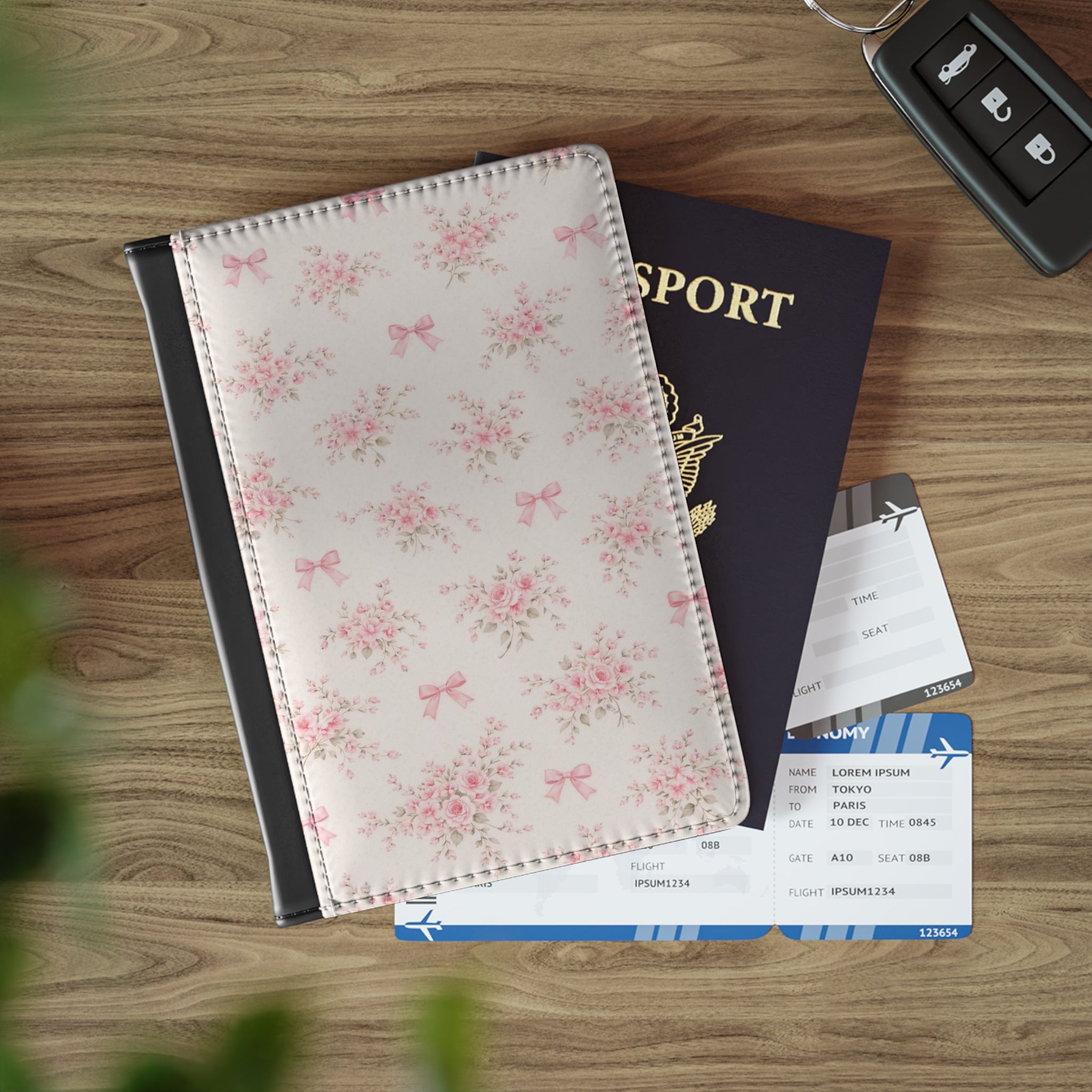 Pink Floral Bow pattern Passport Cover | Vintage Rose Travel Sleeve