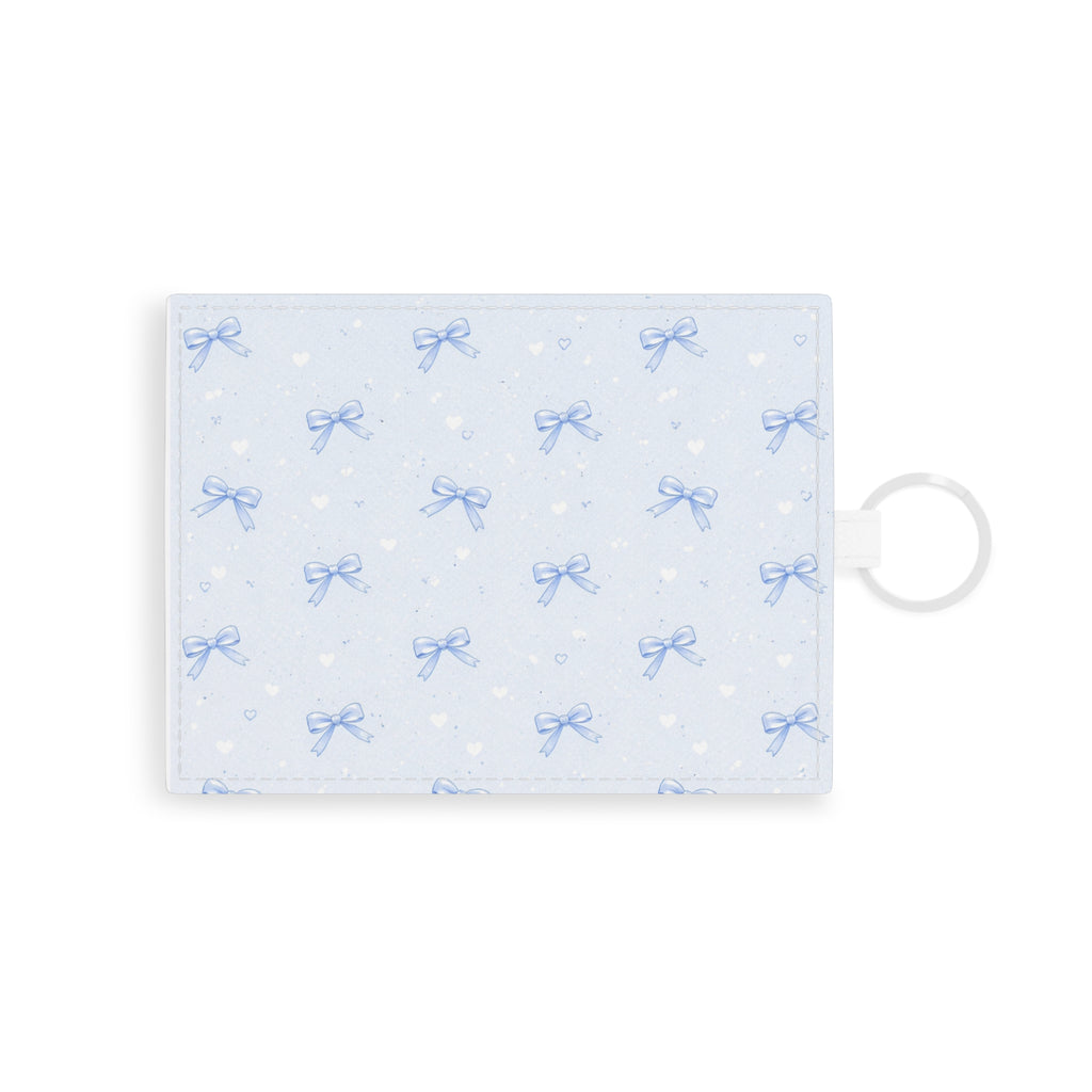 Blue Bow Pattern Saffiano Leather Card Holder | Pastel Polka Dot