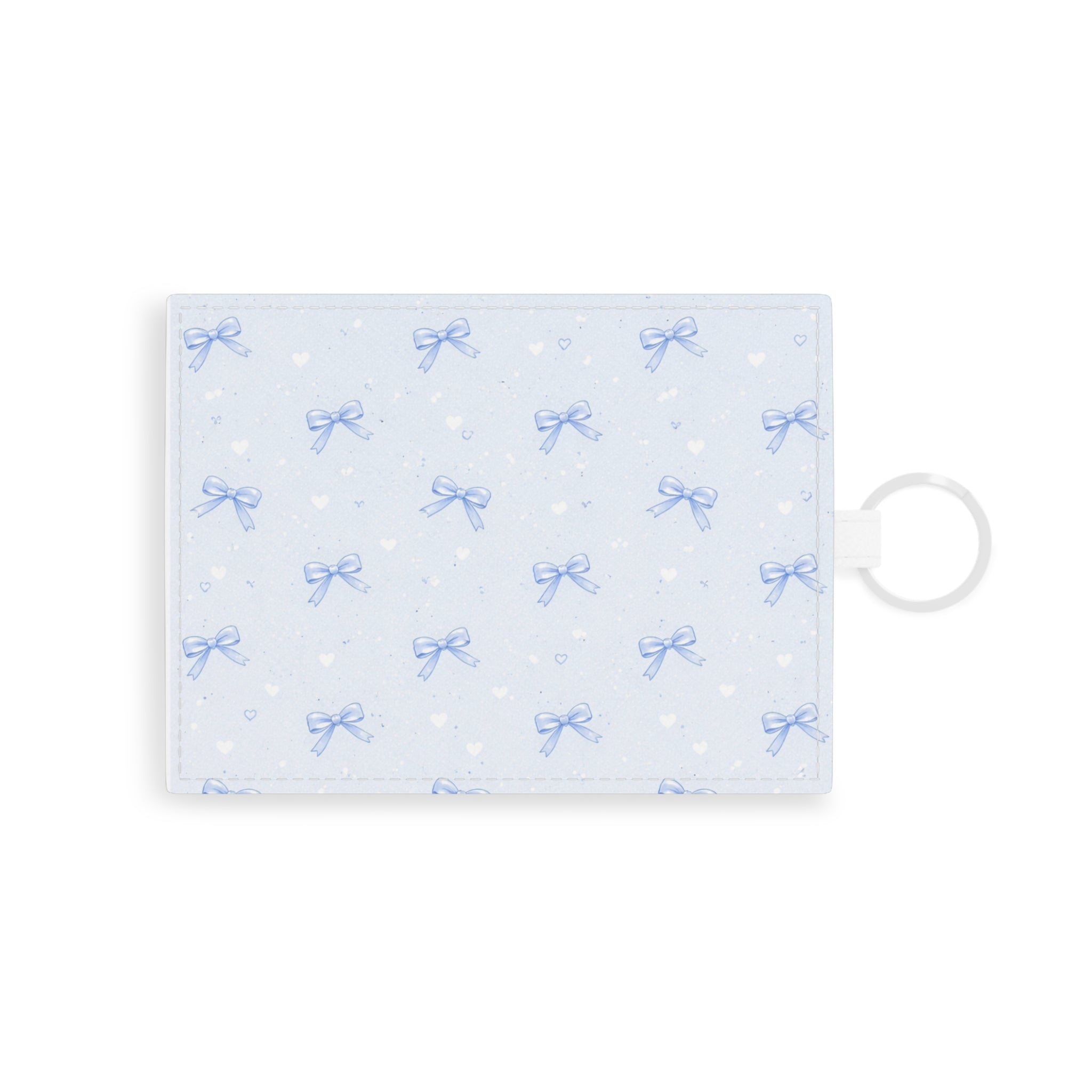 Blue Bow Pattern Saffiano Leather Card Holder | Pastel Polka Dot
