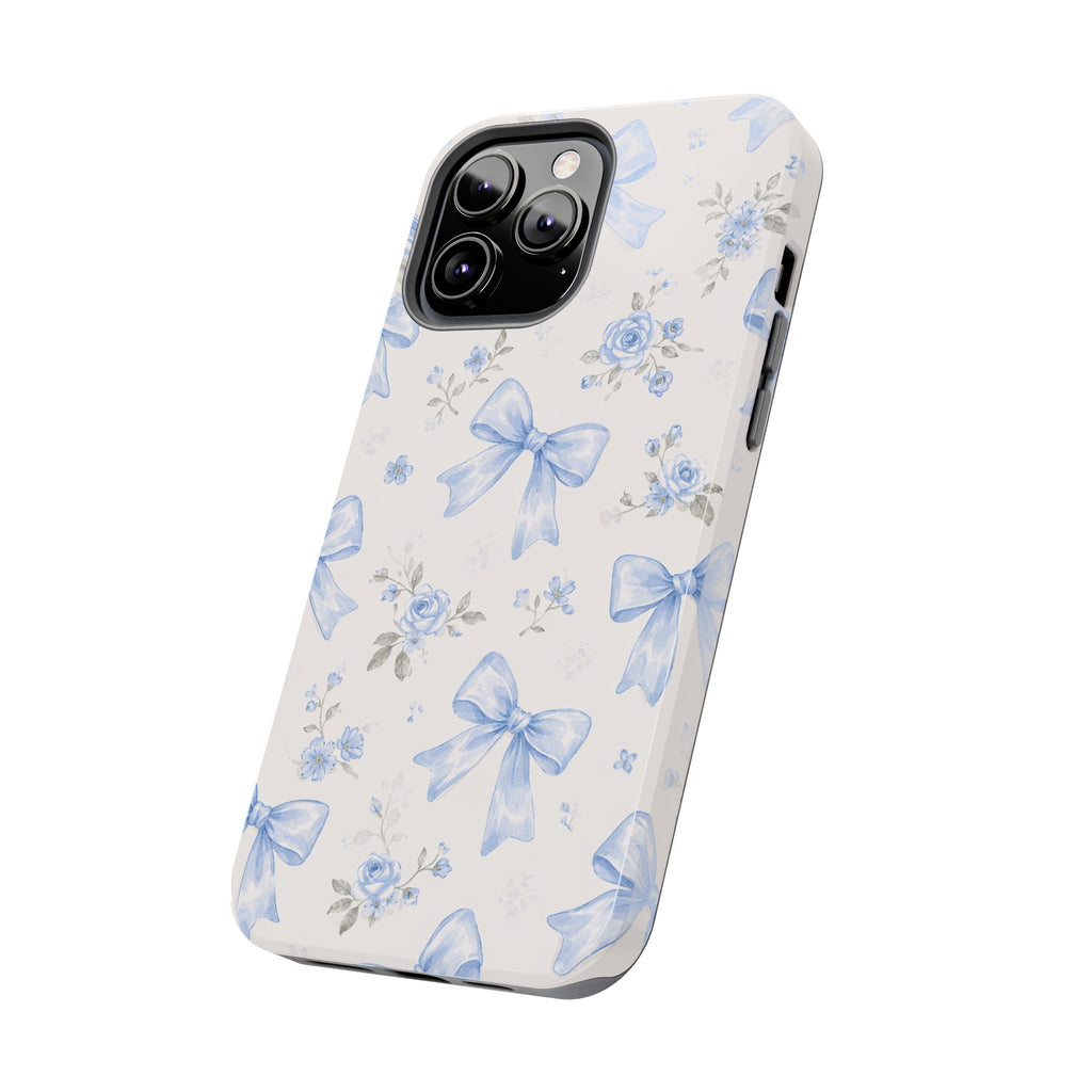 Blue Watercolor Bows iPhone Case, Floral Bow Pattern