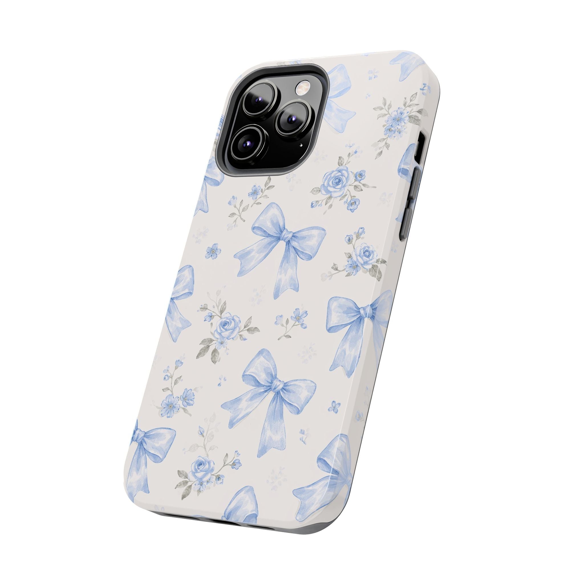 Blue Watercolor Bows iPhone Case, Floral Bow Pattern
