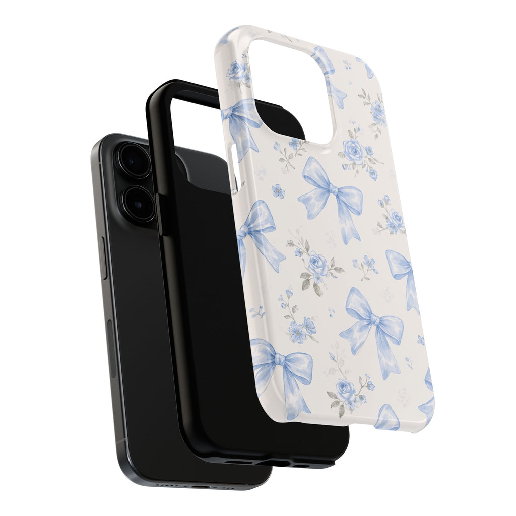 Blue Watercolor Bows iPhone Case, Floral Bow Pattern