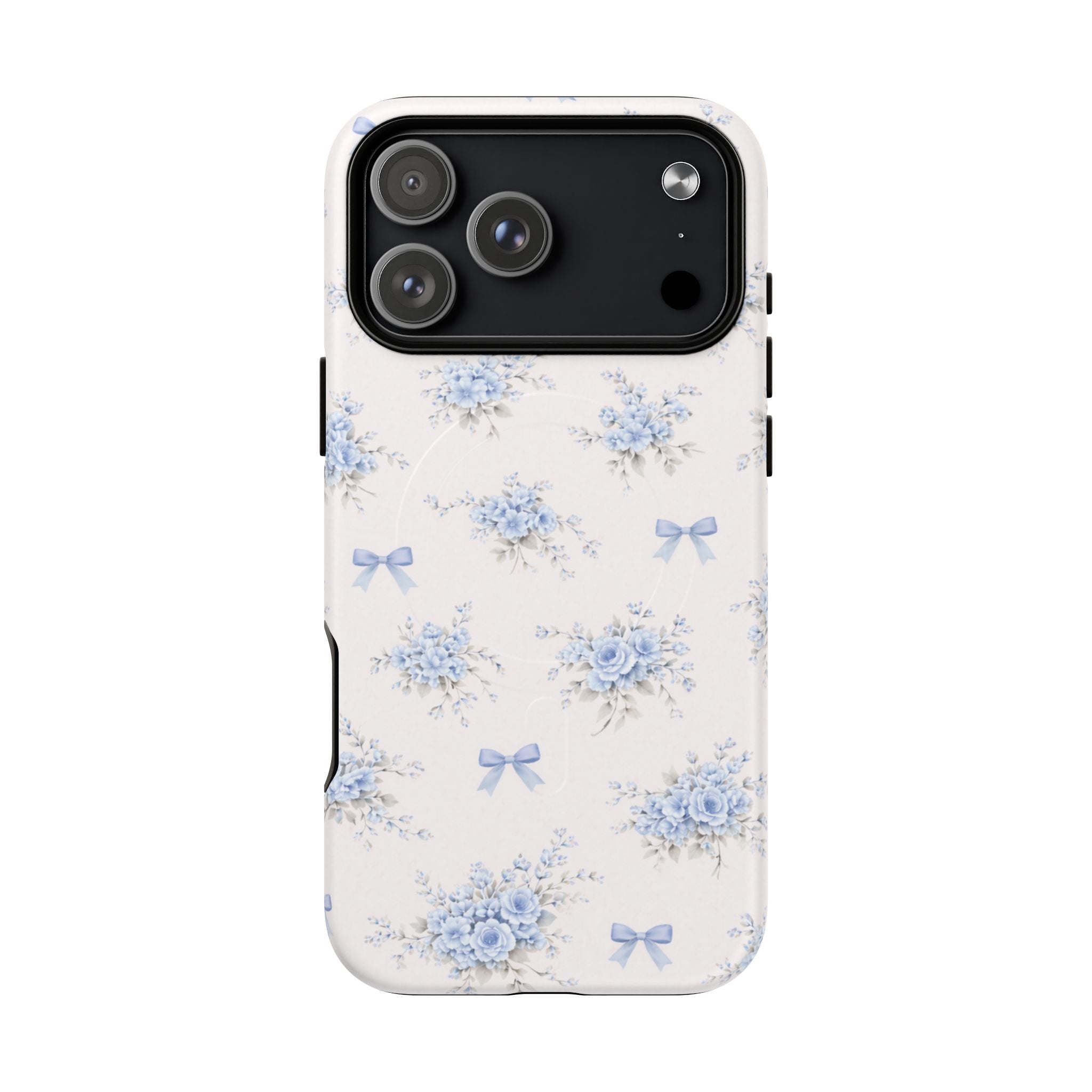 Blue Floral Bow iPhone Case – MagSafe Compatible
