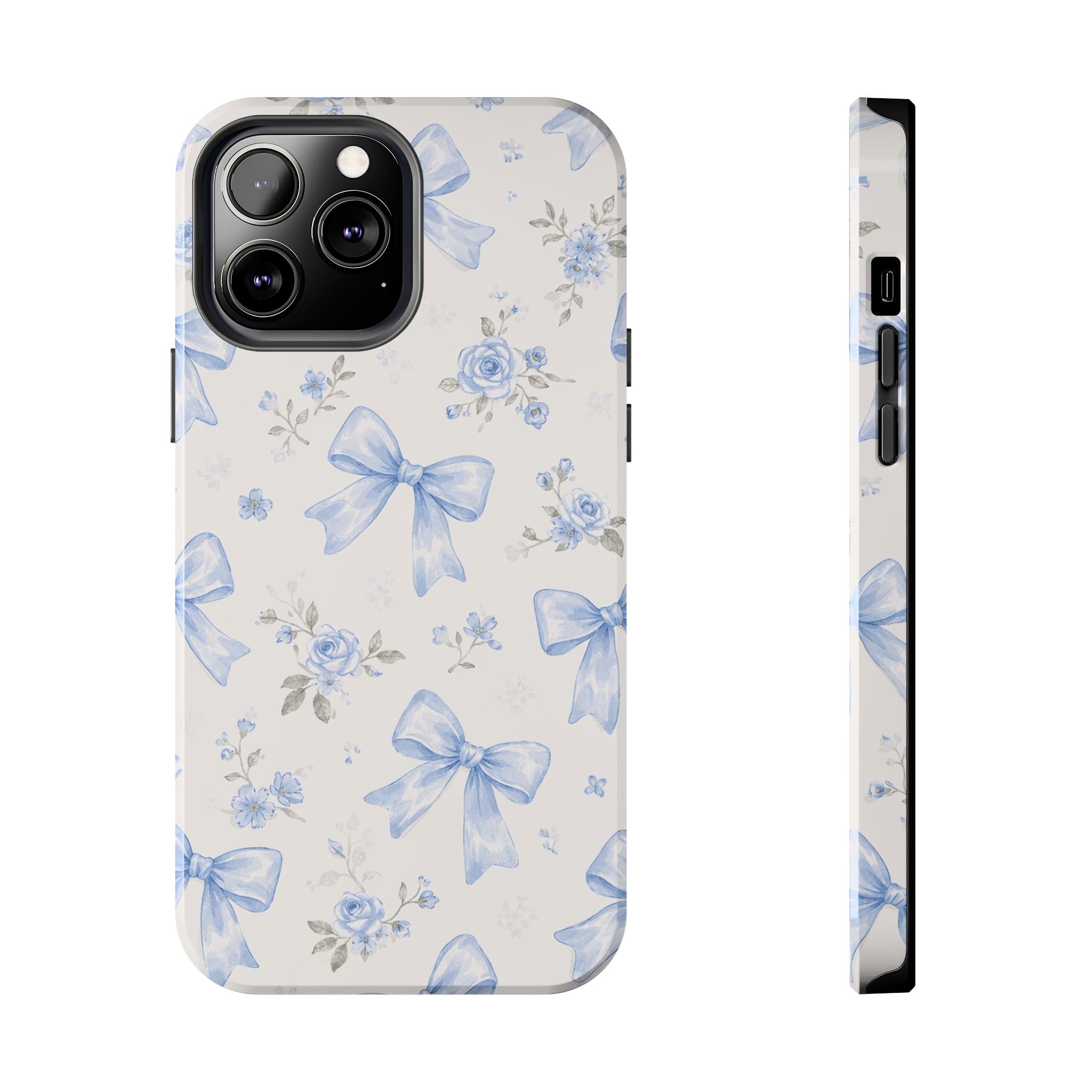 Blue Watercolor Bows iPhone Case, Floral Bow Pattern