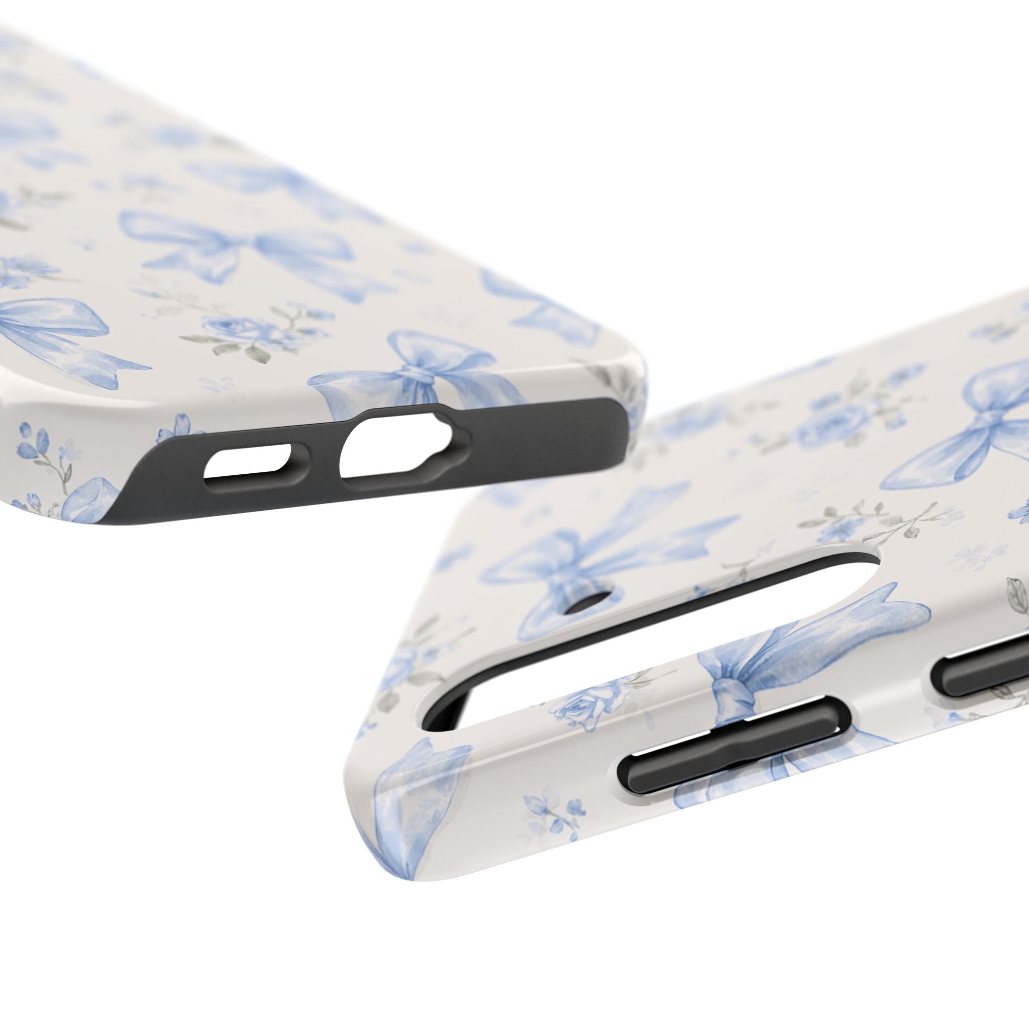 Blue Watercolor Bows Floral Pattern iPhone Case, Magnetic Impact-Resistant