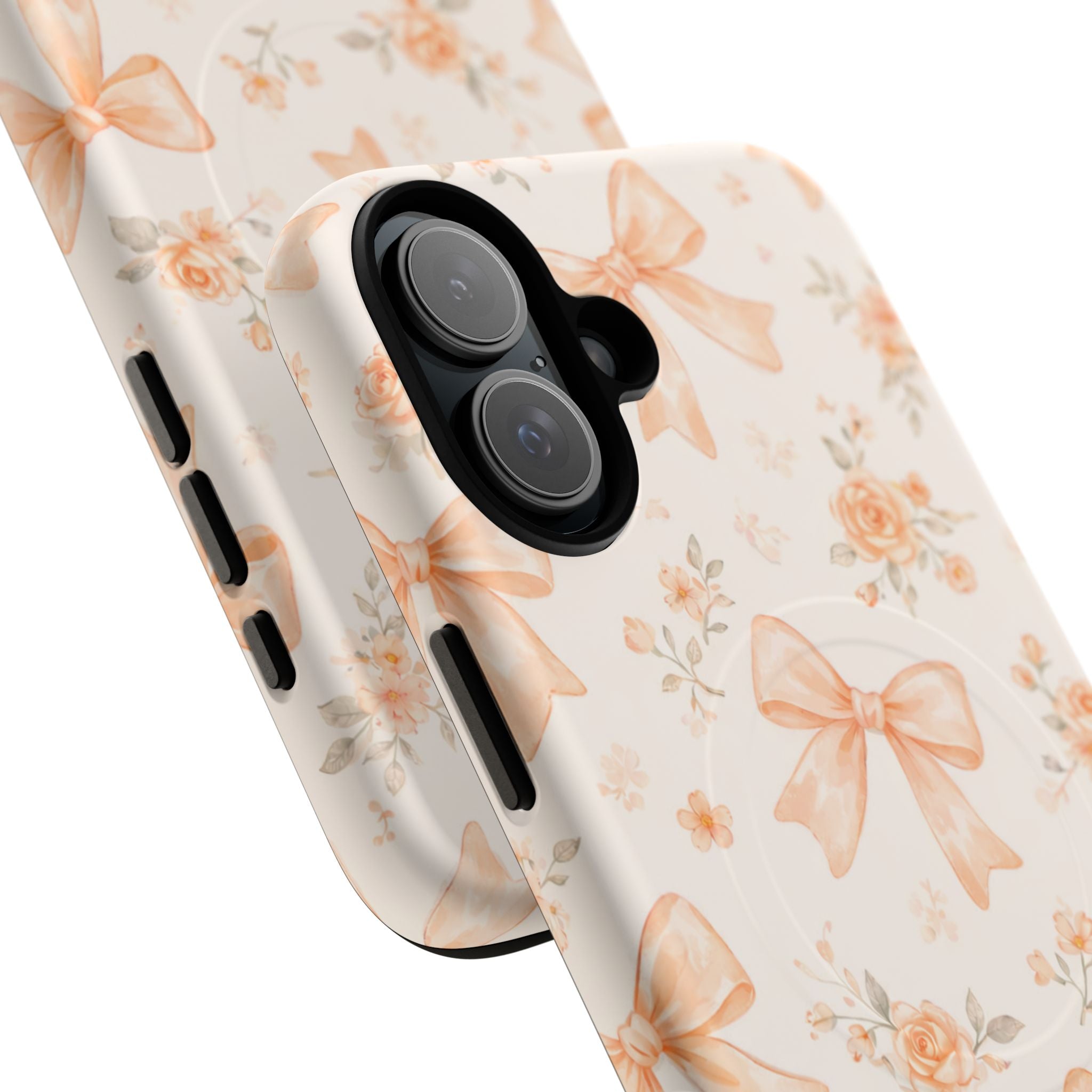 Floral Peach Bow iPhone Case – MagSafe Compatible