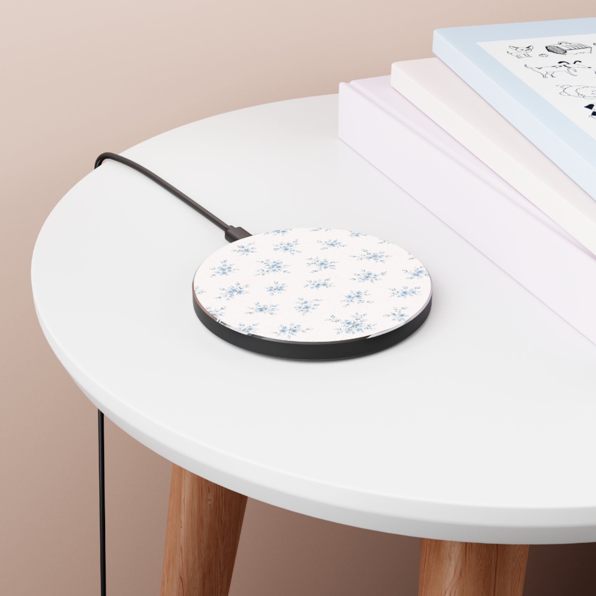 Blue Watercolor Floral Wireless Charger