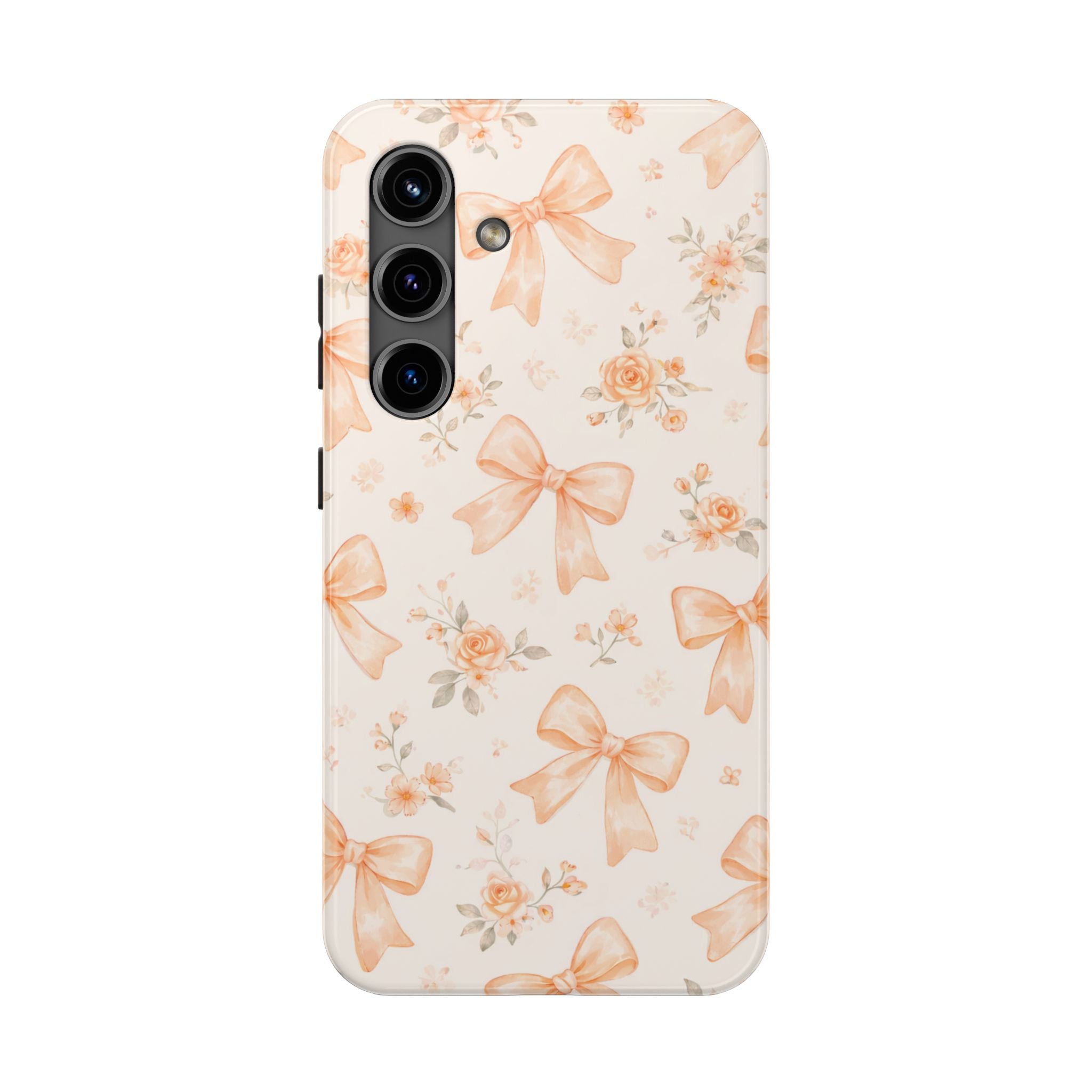 Peach Watercolor Bows Tough Phone Case, Floral Bow Pattern