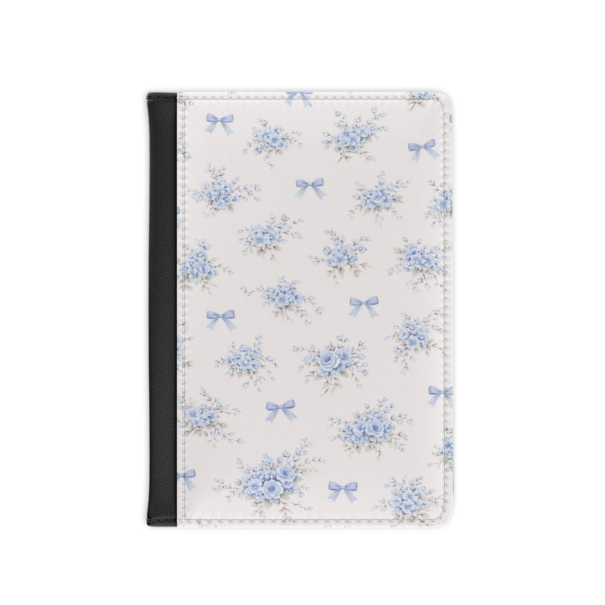 Blue Floral Bouquet Pattern Passport Cover | Vintage Bow Travel Accessory