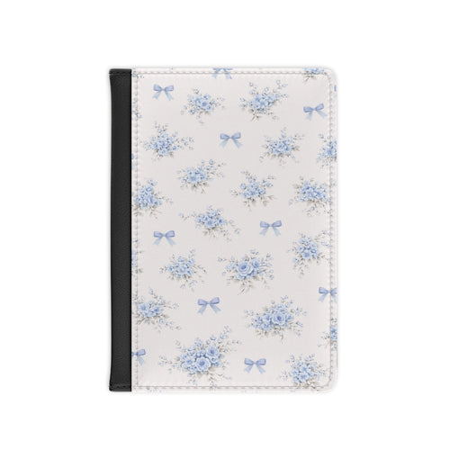Blue Floral Bouquet Pattern Passport Cover | Vintage Bow Travel Accessory