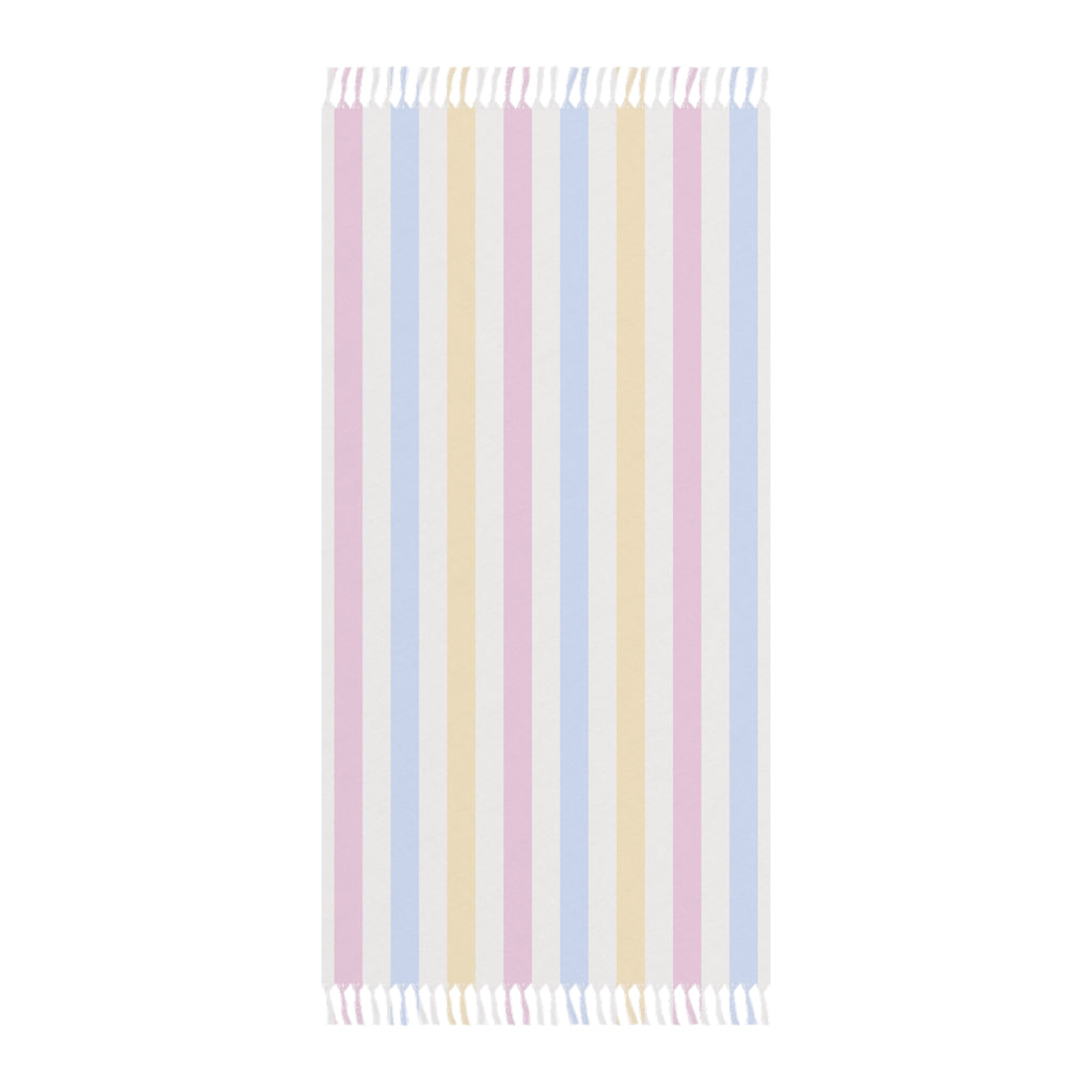 Pastel Boho Stripe Beach Blanket – Turkish Fringe Beach Blanket for Summer & Travel