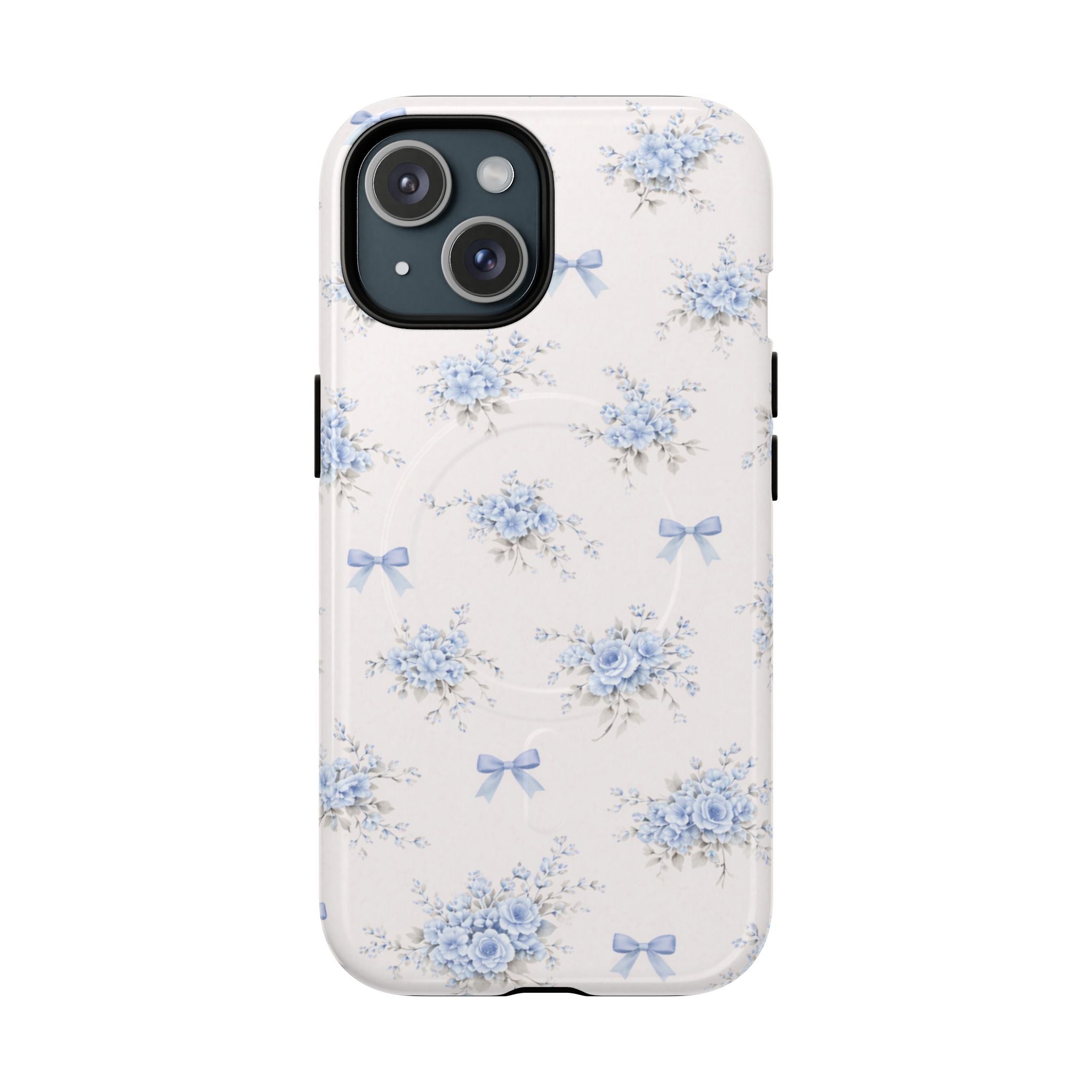 Blue Floral Bow iPhone Case – MagSafe Compatible