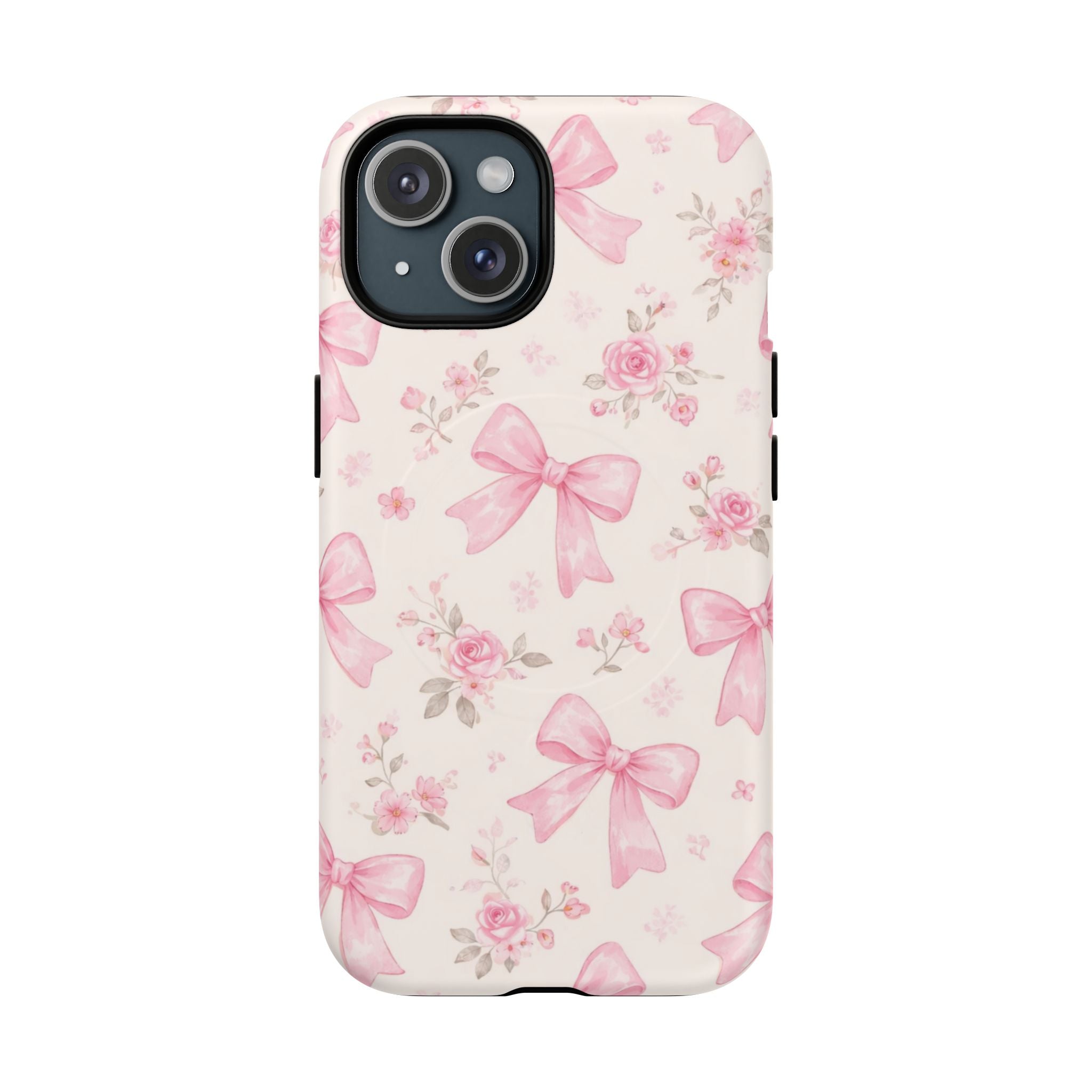 Pink Bow Floral iPhone Case – MagSafe Compatible