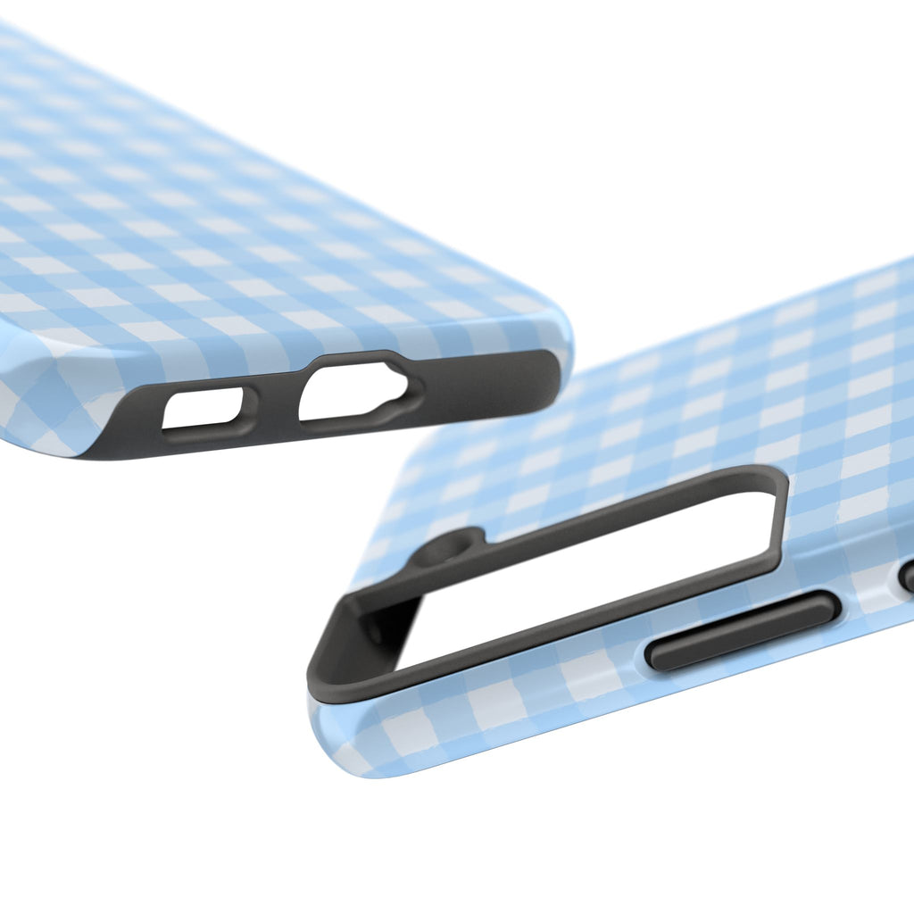 Blue Gingham Tough Samsung Case – Pastel Check Protective Phone Cover