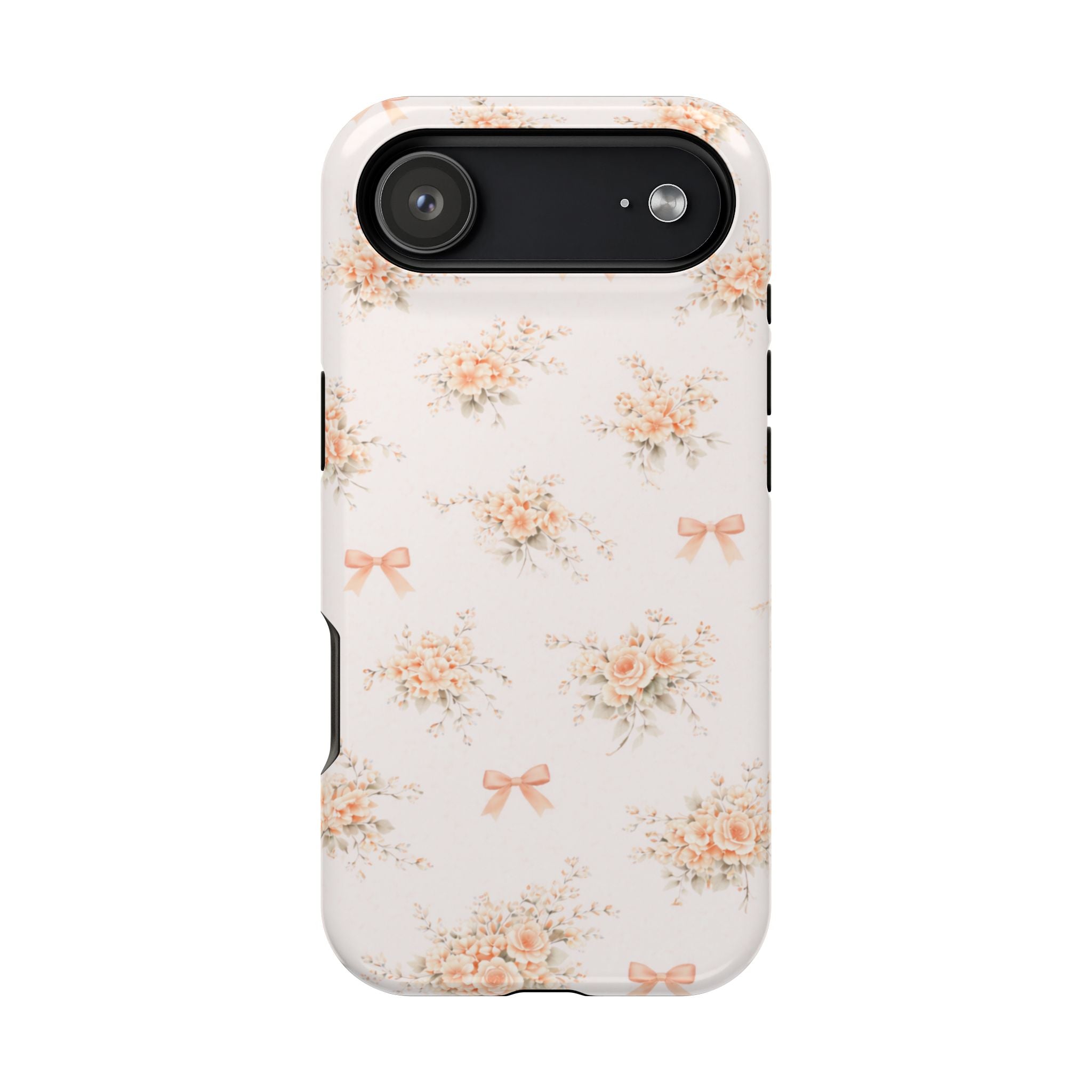 Vintage Peach Floral Bow iPhone Case | Magnetic Impact-Resistant Case