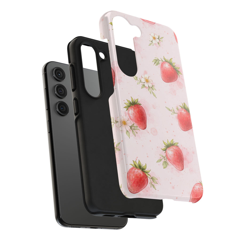 Watercolor Strawberry Tough Phone Case, Sweet Fruit Design