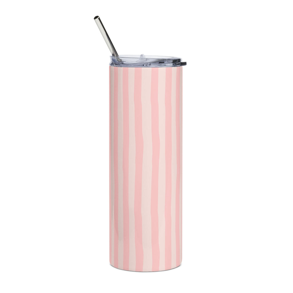 Pink Striped 20oz Stainless Steel Tumbler - Slim Insulated Travel Cup with Straw
