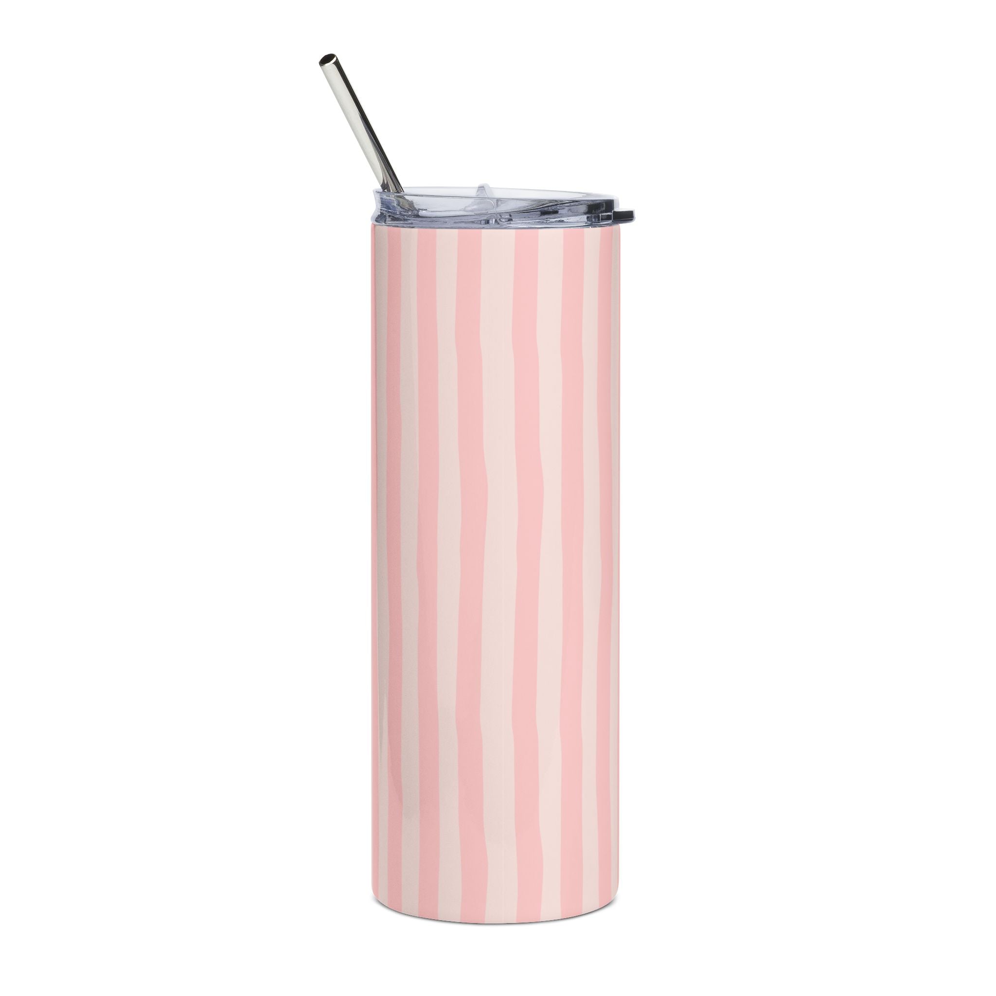 Pink Striped 20oz Stainless Steel Tumbler - Slim Insulated Travel Cup with Straw
