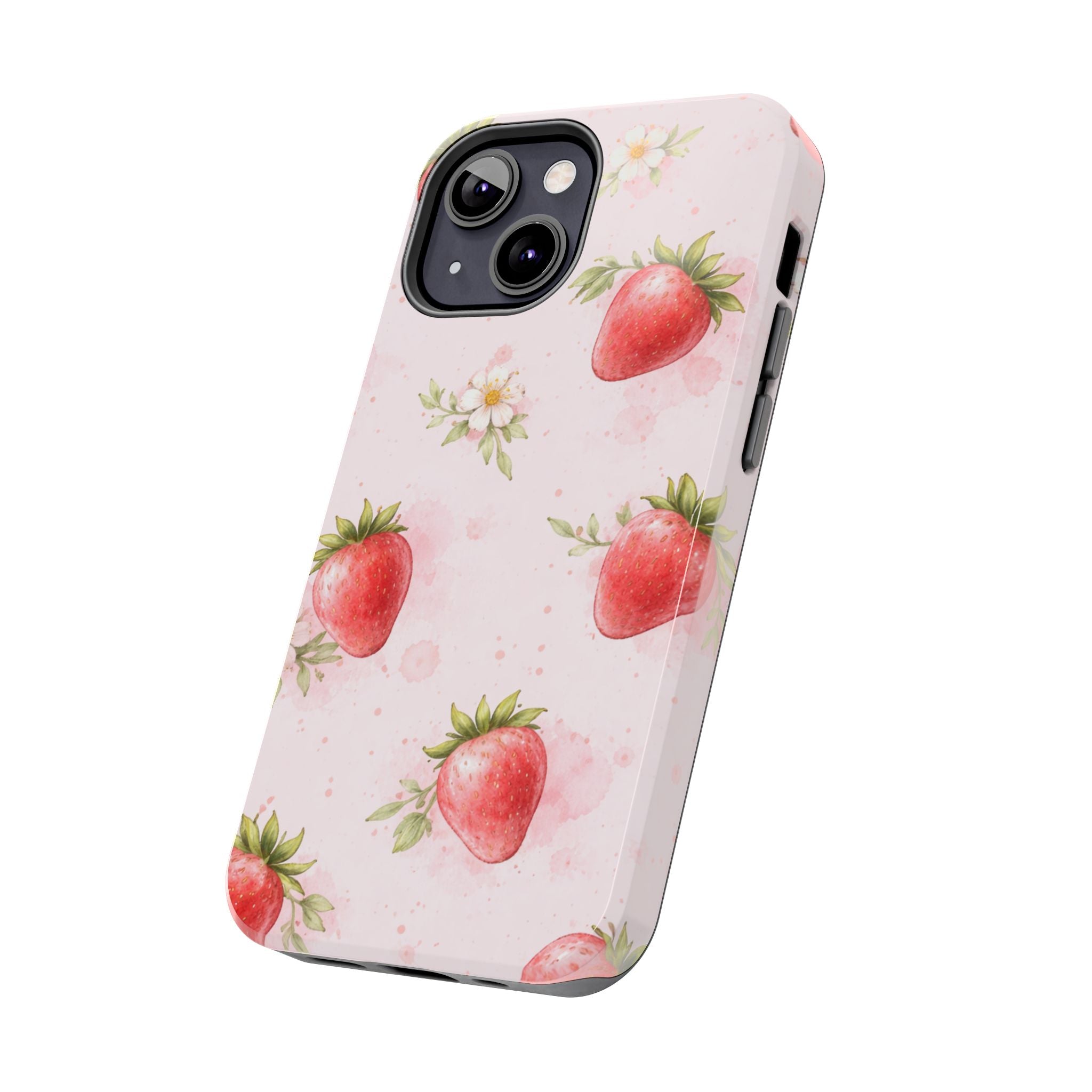 Watercolor Strawberry Phone Case, Pink Floral Fruit Pattern
