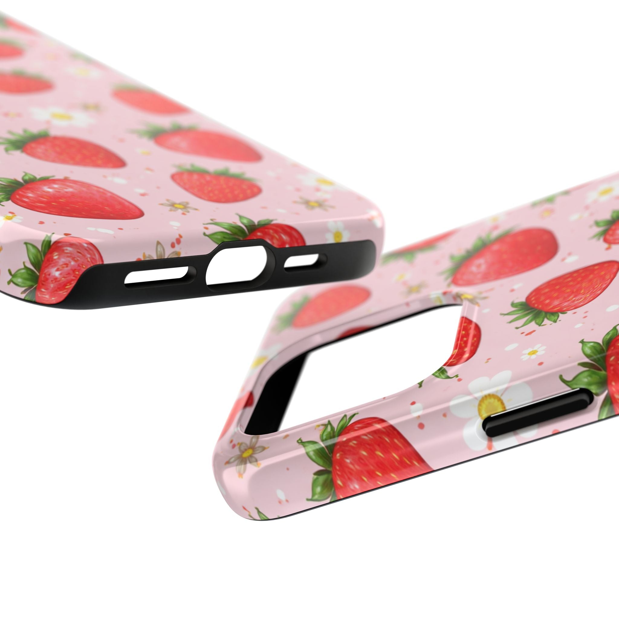 Pink Strawberry Print Phone Case, Soft Fruit Pattern