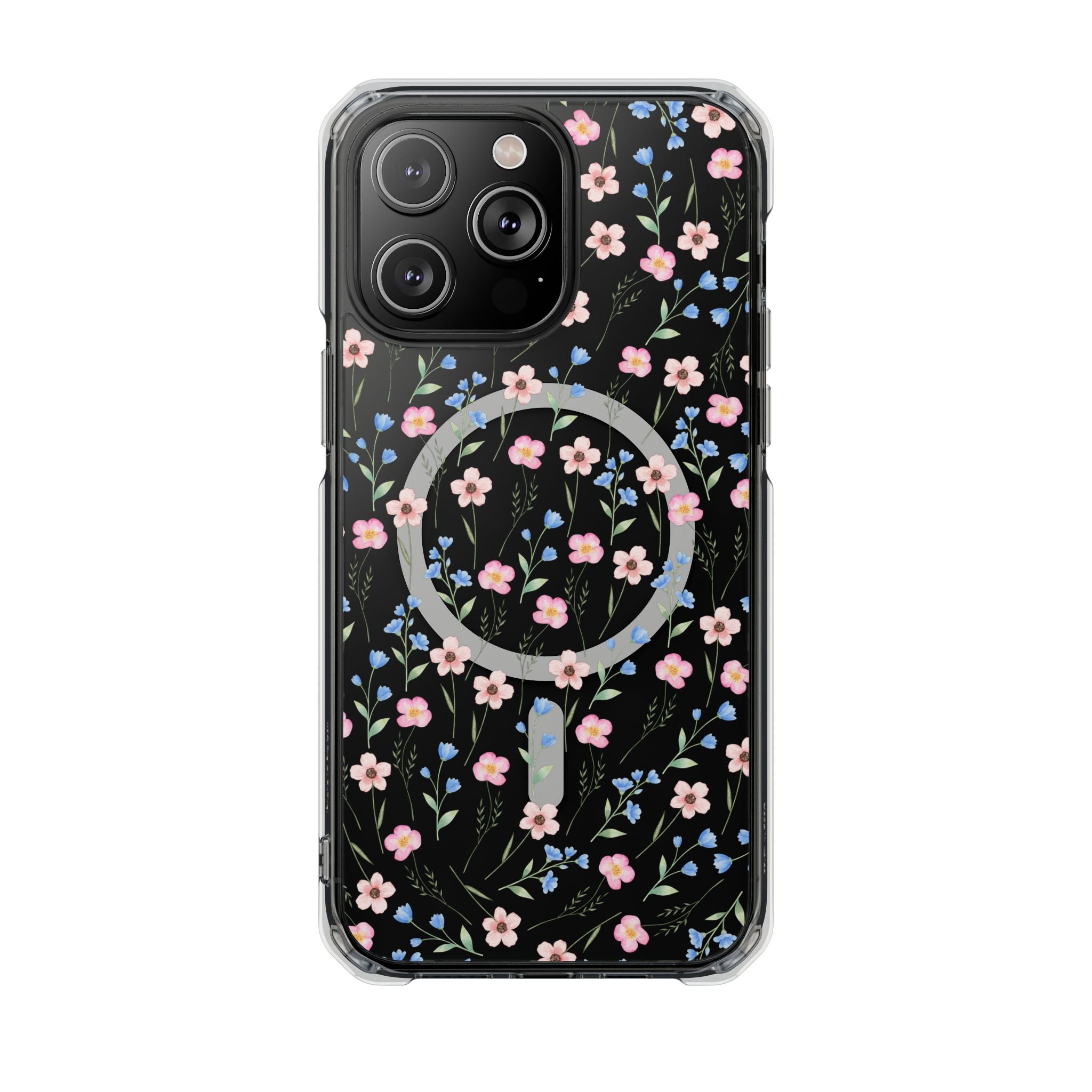 MagSafe Clear Phone Case — Pink Floral Pattern