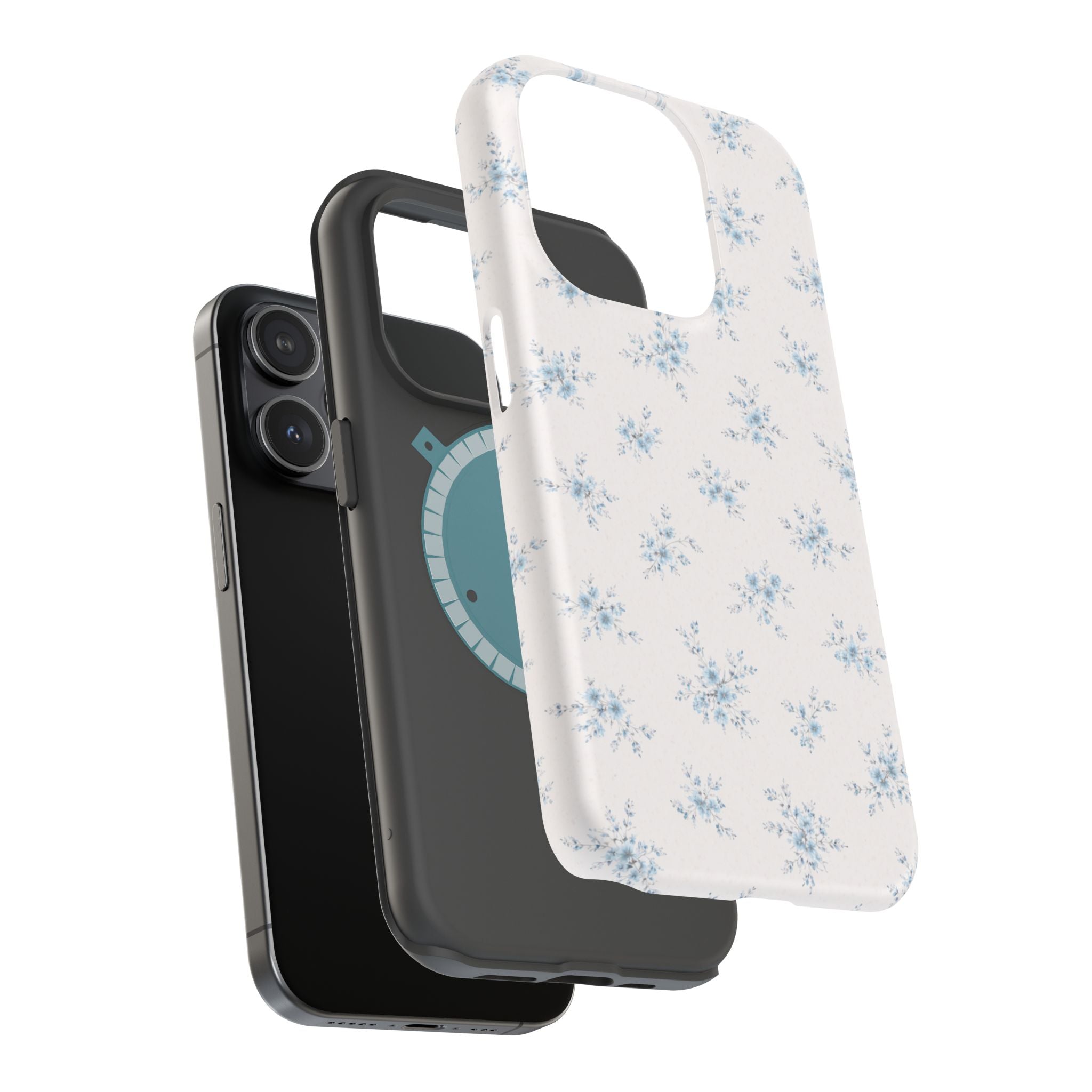 Blue Floral Pattern iPhone Case | Magnetic Impact-Resistant Case