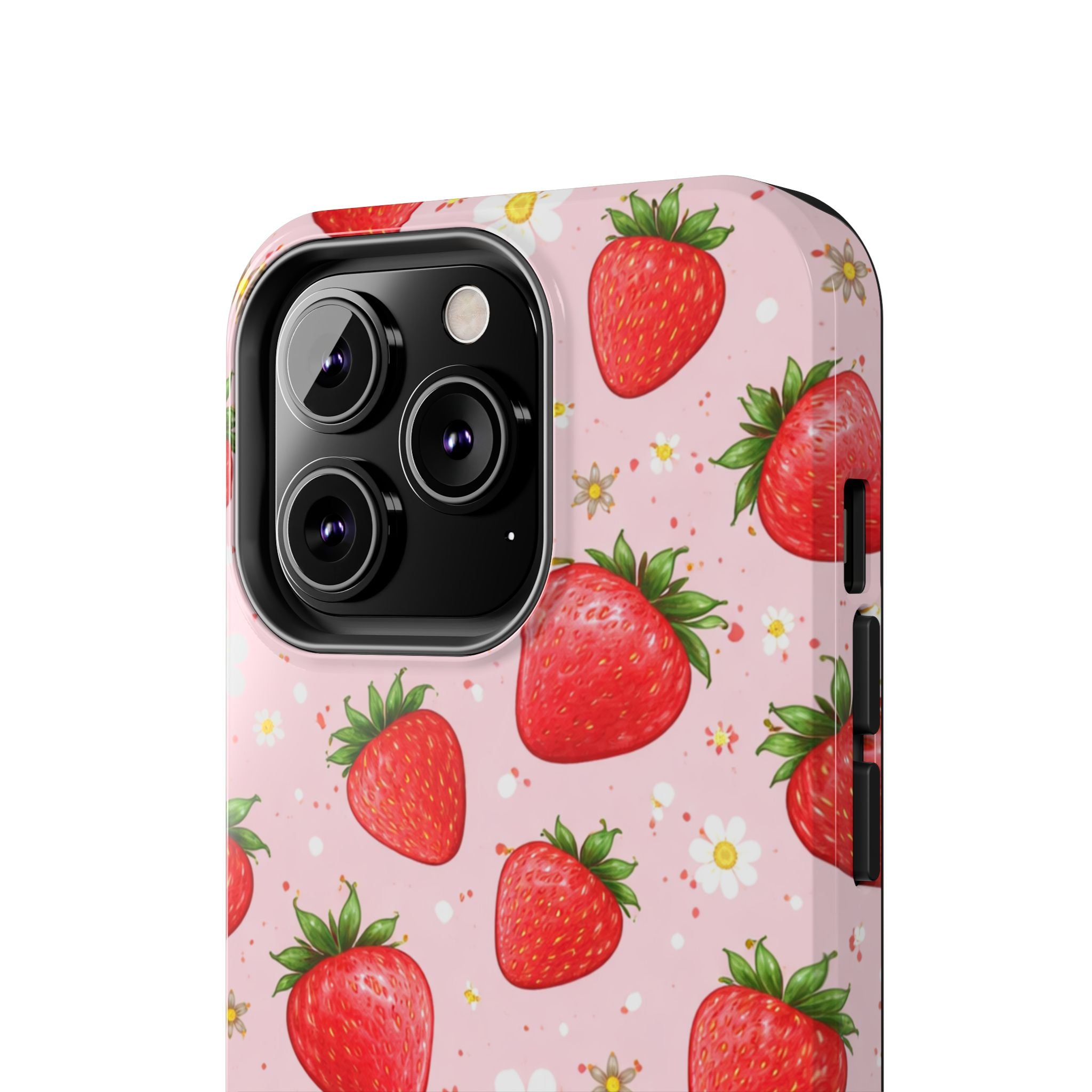 Pink Strawberry Print Phone Case, Soft Fruit Pattern