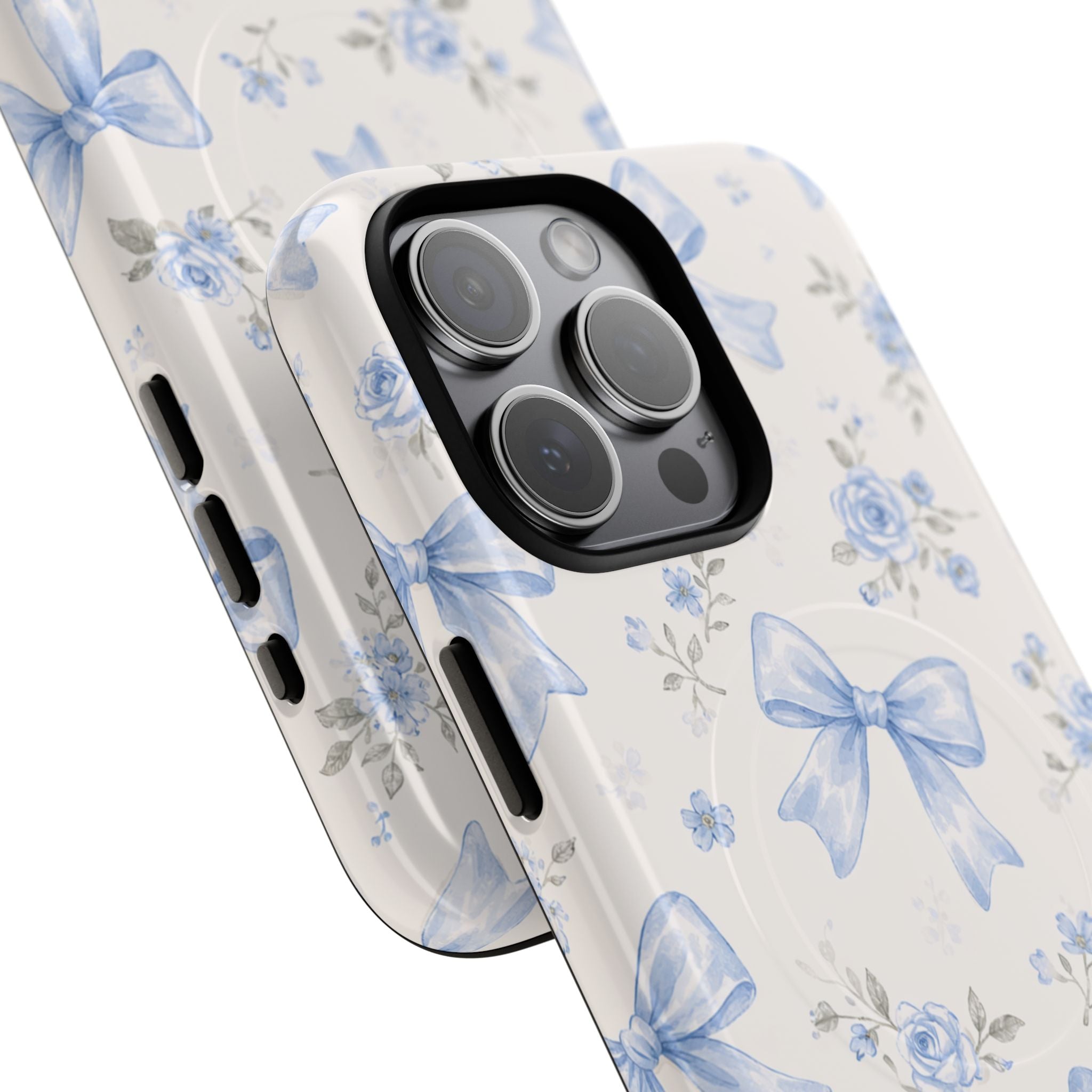 Floral Blue Bow iPhone Case – MagSafe Compatible