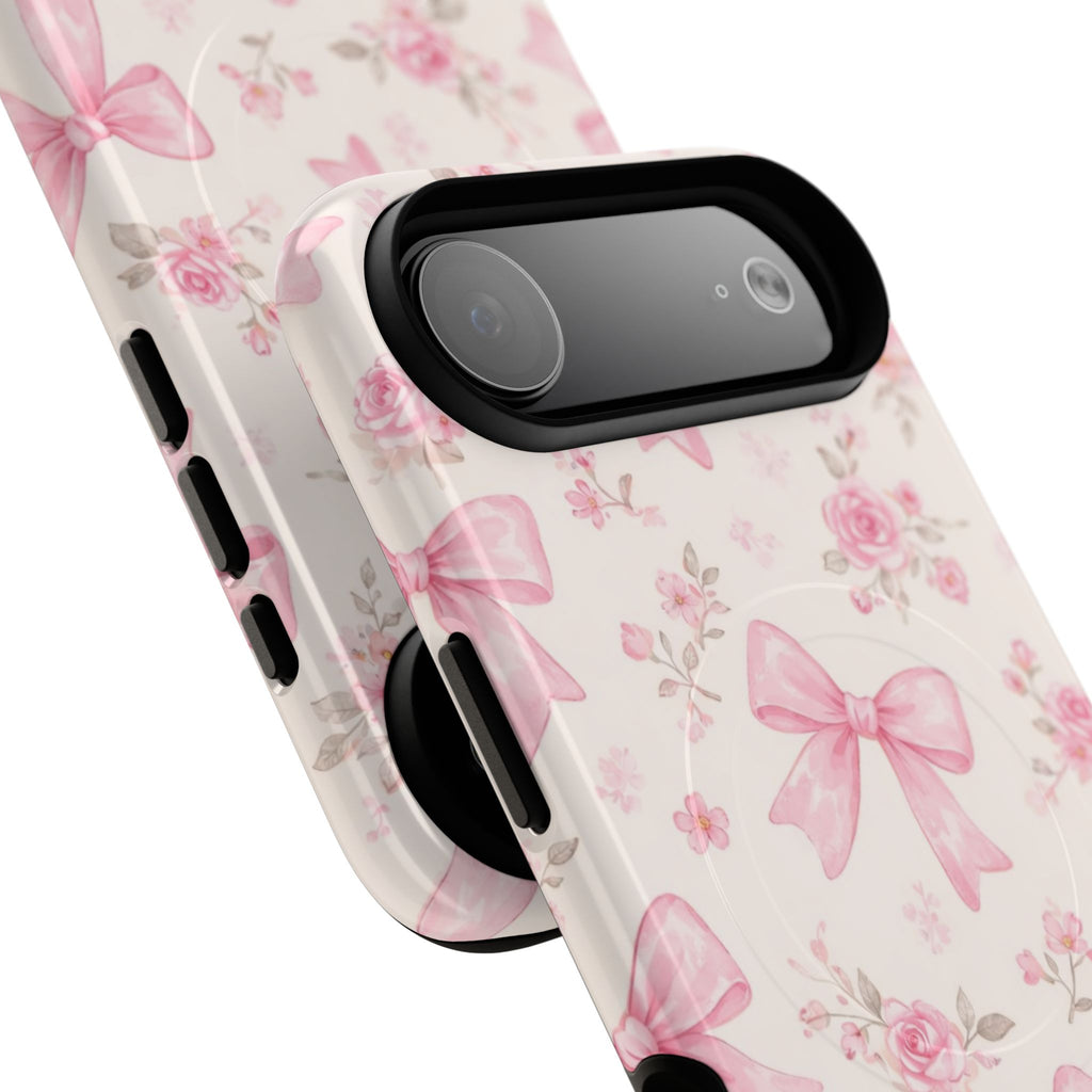 Pink Bow Floral iPhone Case – MagSafe Compatible
