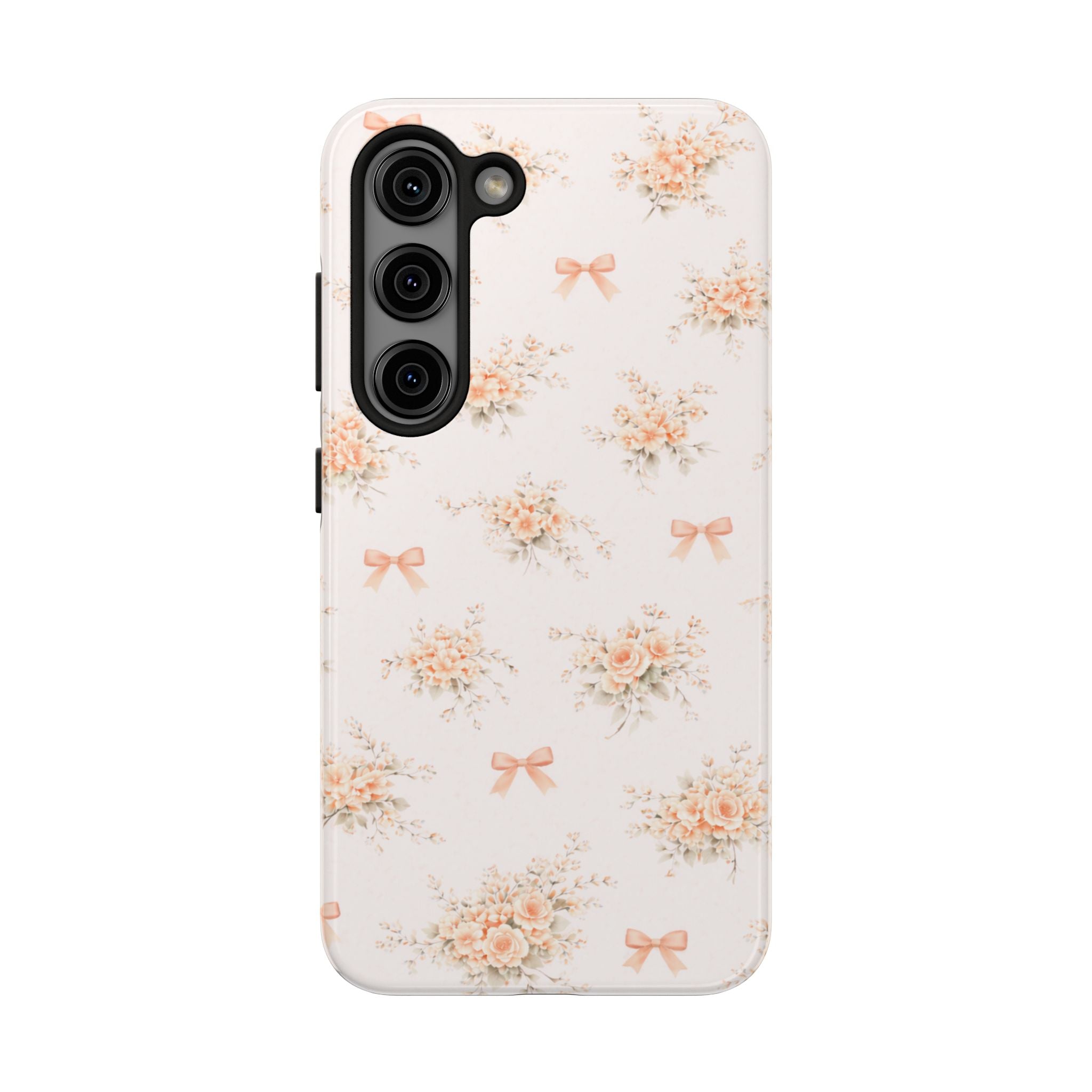 Vintage Peach Floral Bouquet   Samsung Galaxy  Case | Bow Pattern, Pastel Floral