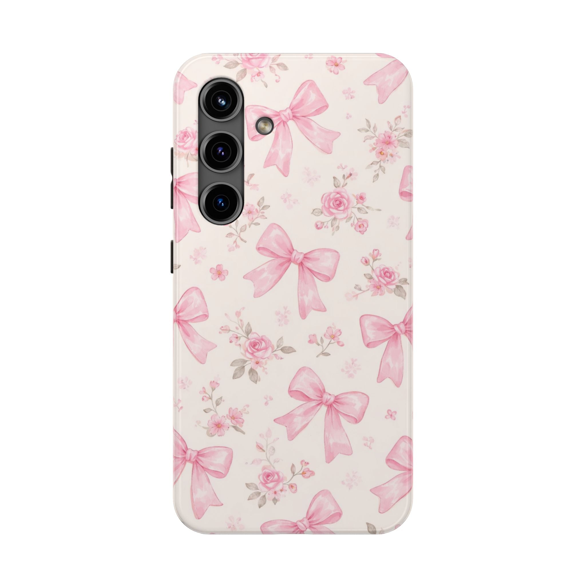 Pink Watercolor Bows Tough Phone Case, Floral Ribbon Pattern