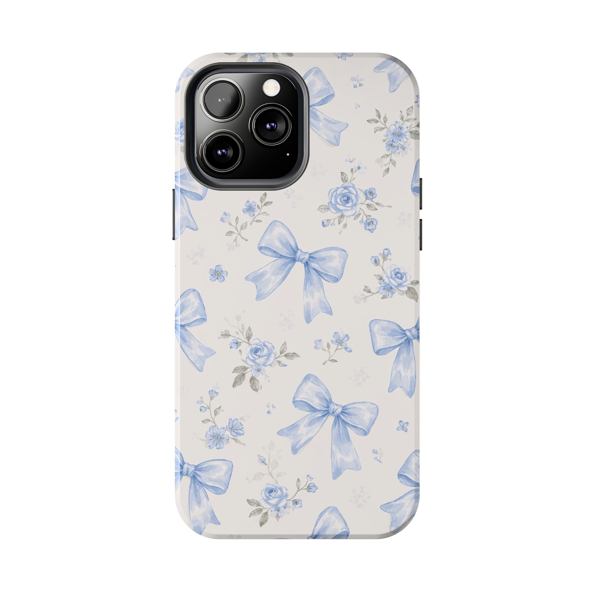 Blue Watercolor Bows iPhone Case, Floral Bow Pattern