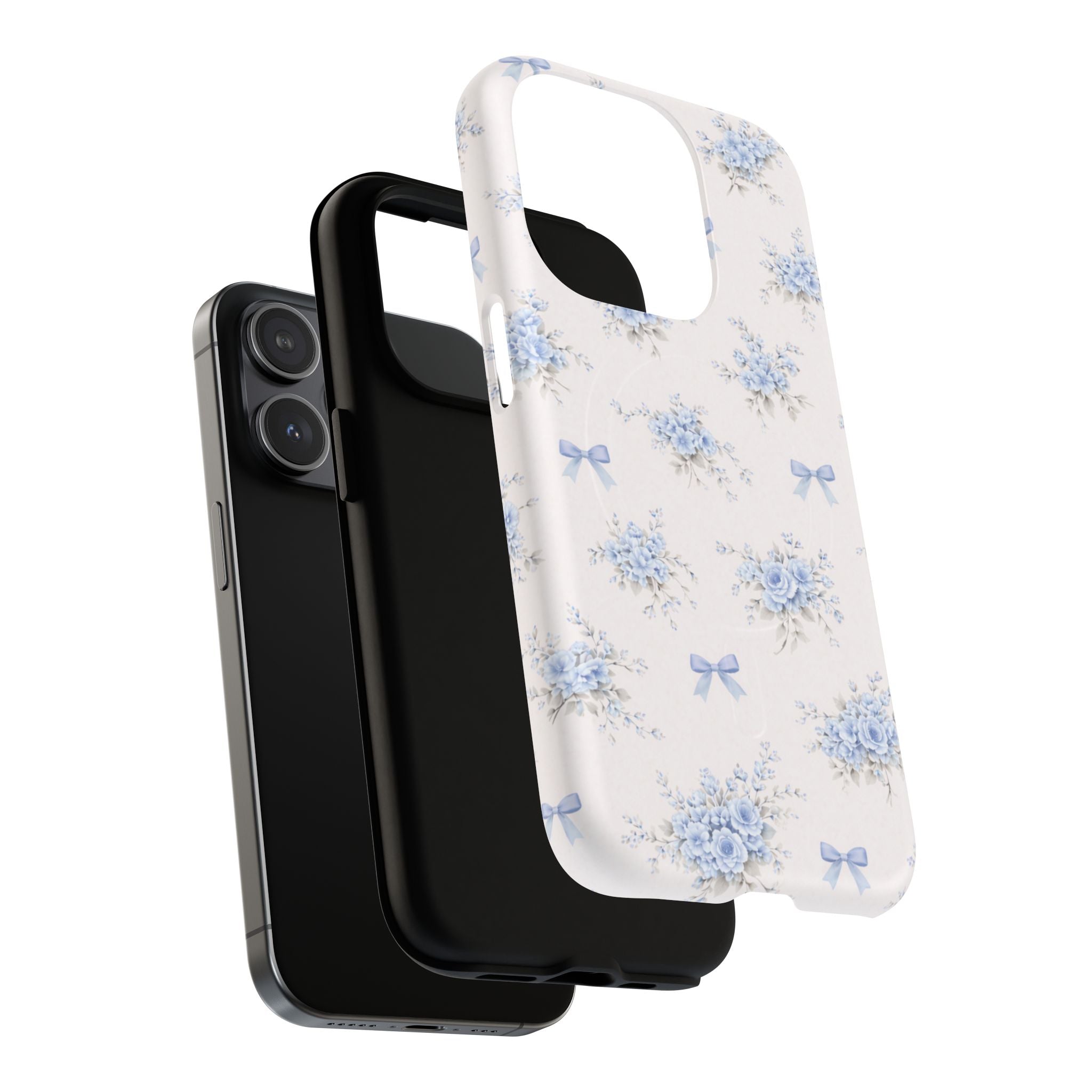 Blue Floral Bow iPhone Case – MagSafe Compatible