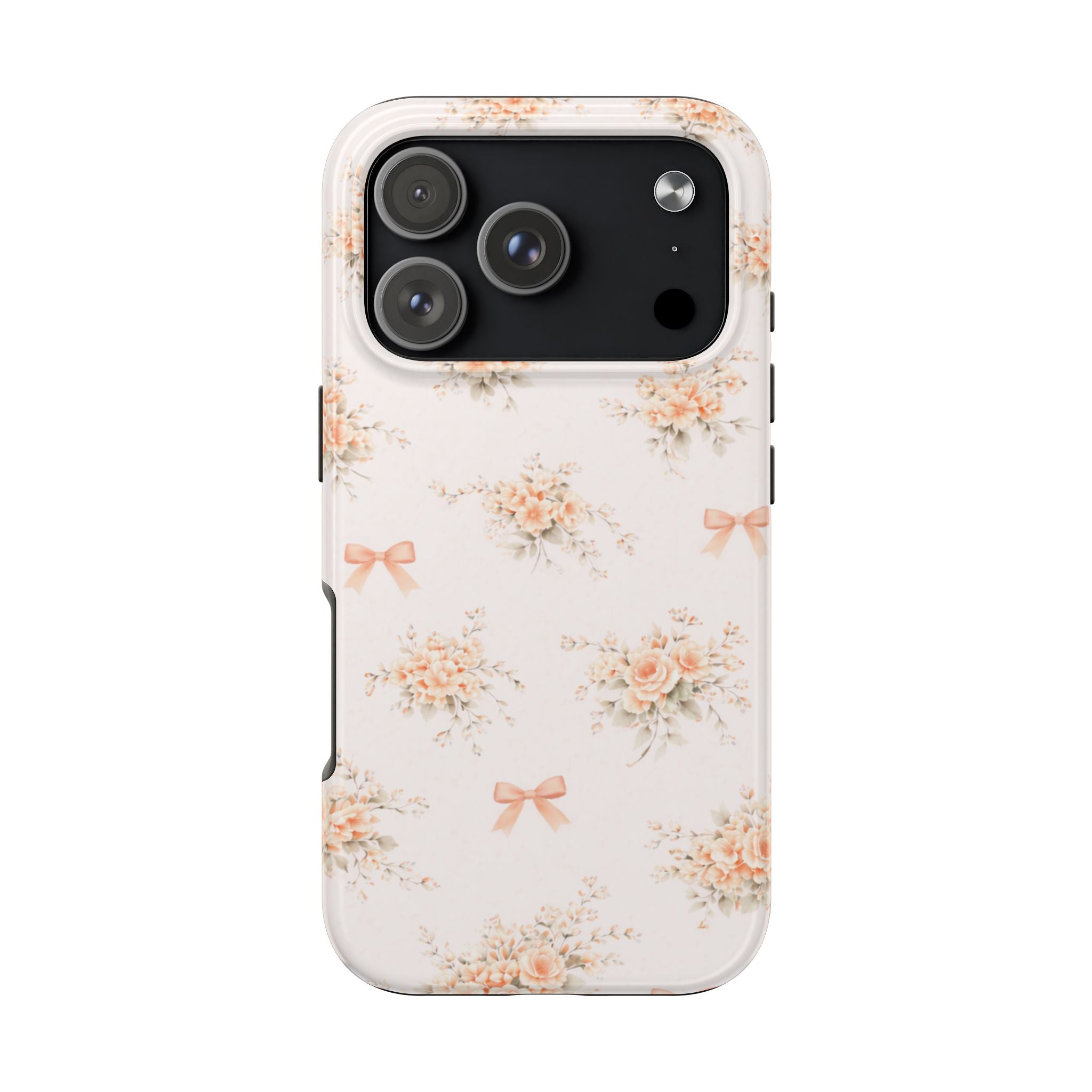 Vintage Peach Floral Bouquet iPhone Case, Tough Pastel Bow Pattern