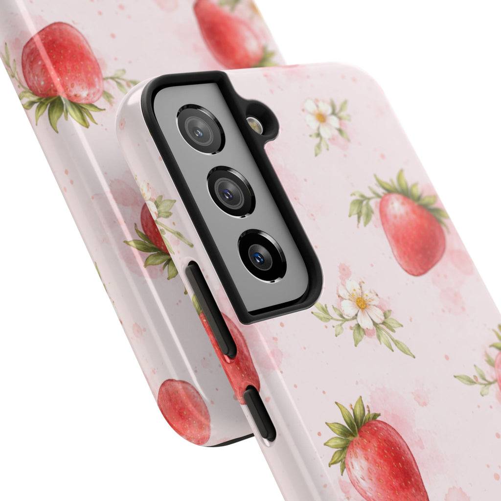 Watercolor Strawberry Tough Phone Case, Sweet Fruit Design